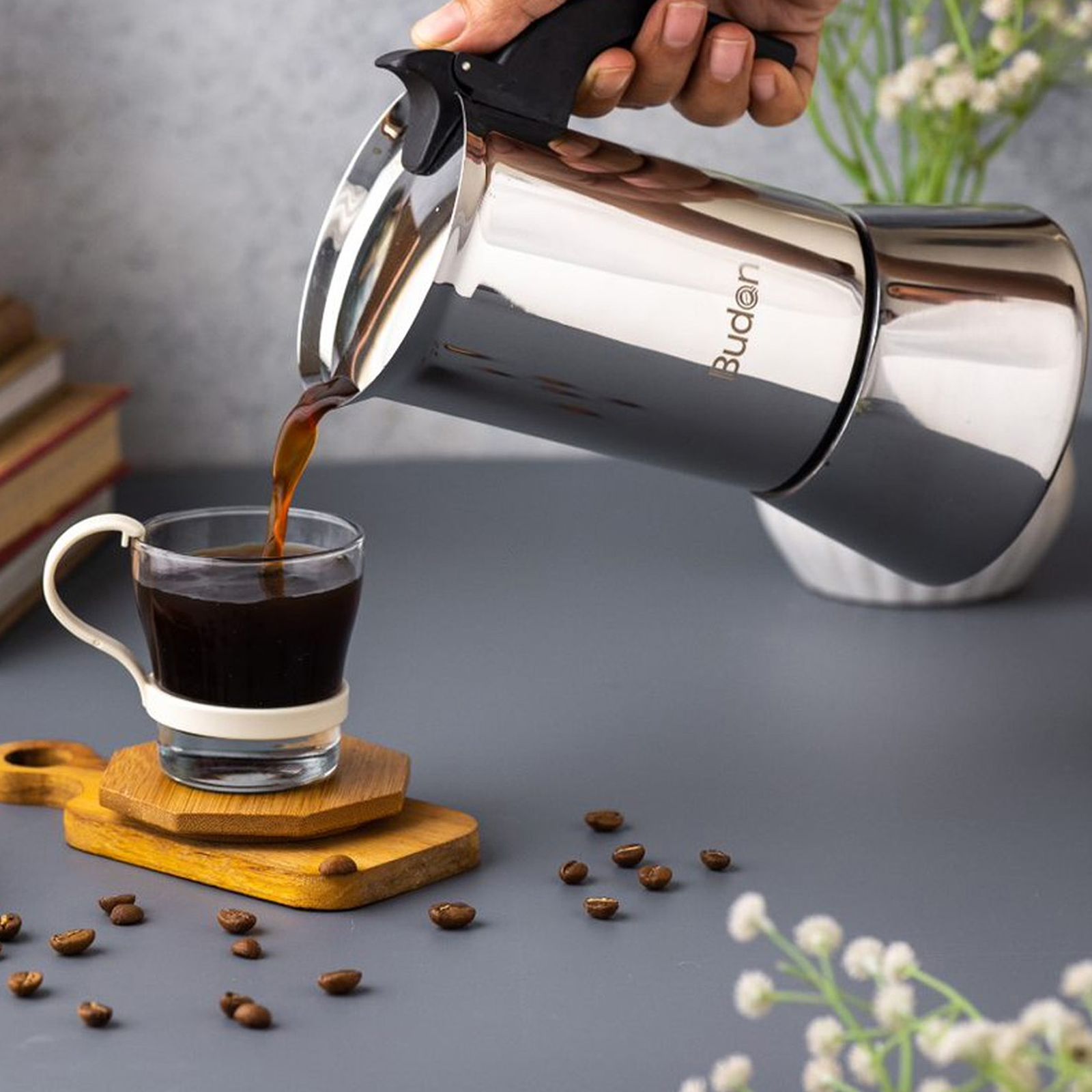 Budan 1000 Watt 6 Cups Manual Espresso Coffee Maker with Pressure Relief Valve (Silver)_12