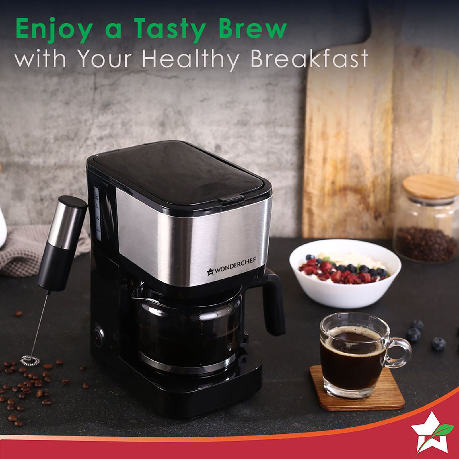 WONDERCHEF Regalia Pronto 600 Watt 6 Cups Automatic Espresso, 3-in-1 Filter Coffee & Cappuccino Coffee Maker with Drip Controller (Black and Silver) WONDERCHEF Regalia Pronto 600 Watt 6 Cups Automatic Espresso, 3-in-1 Filter Coffee & Cappuccino Coffee Maker with Drip Controller (Black and Silver)_4