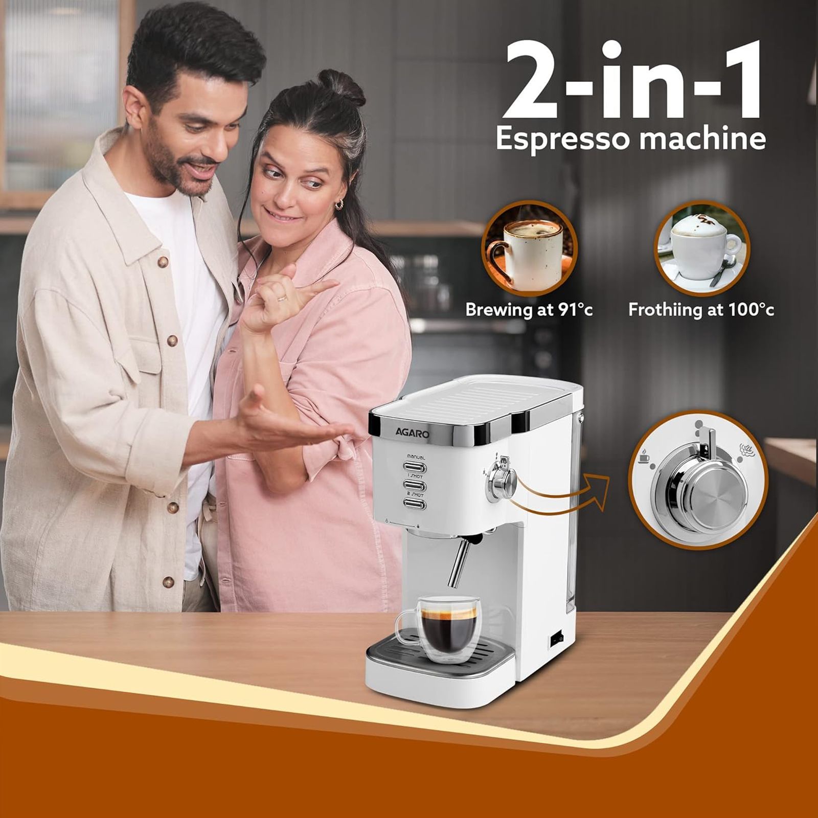 AGARO Regency 1350 Watt Automatic Espresso Coffee Maker with Adjustable Pressure Settings (White)_6