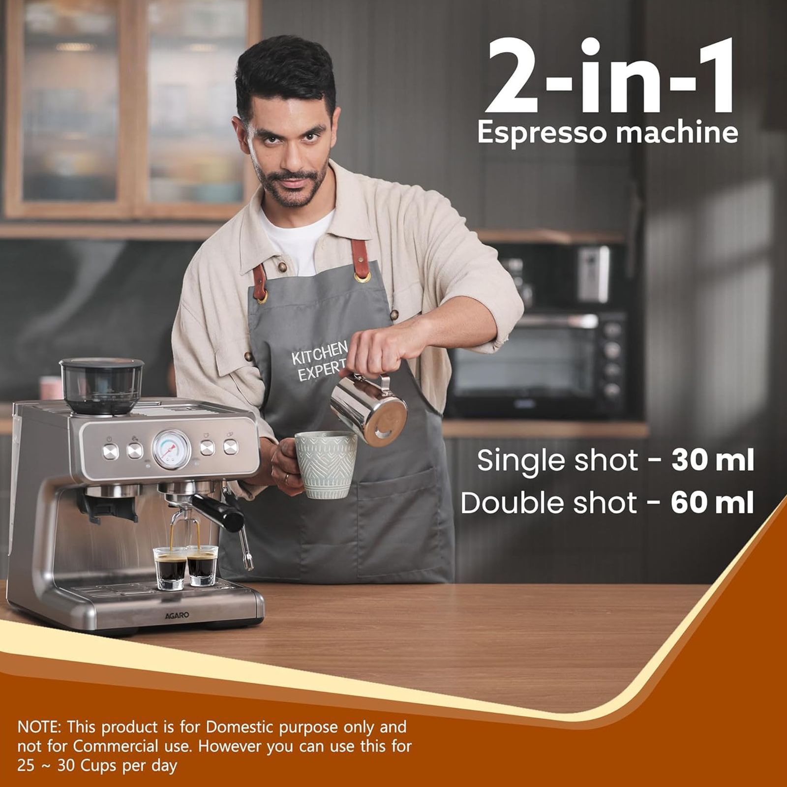 AGARO Supreme 1450 Watt 30 Cups Automatic Espresso Coffee Maker with Intelligent Temperature Control (Silver) AGARO Supreme 1450 Watt 30 Cups Automatic Espresso Coffee Maker with Intelligent Temperature Control (Silver)_6