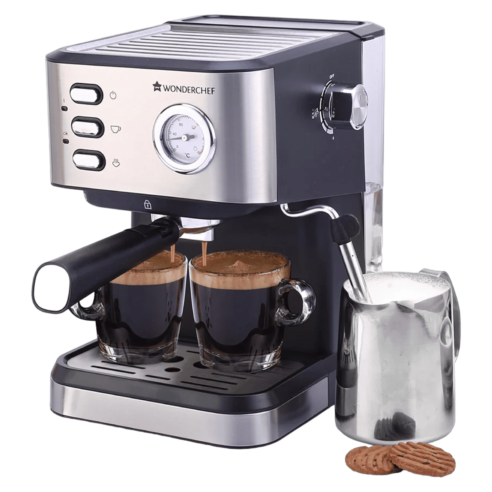 WONDERCHEF Regenta Automatic Espresso & Cappuccino Coffee Maker with Temperature Dial (Black) WONDERCHEF Regenta Automatic Espresso & Cappuccino Coffee Maker with Temperature Dial (Black)_1
