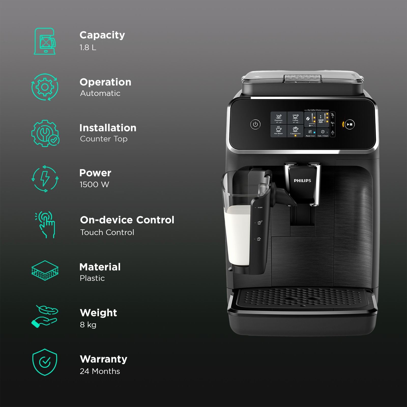 PHILIPS 2200 Series 1500 Watt Automatic Espresso, Hot Water,Coffee & Cappuccino Coffee Maker with Aroma Extract (Black)_3