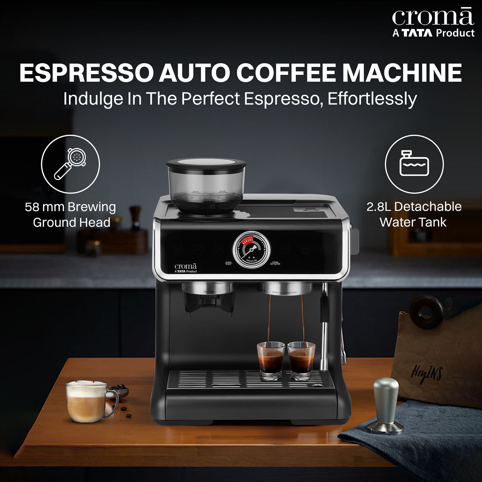 Croma Automatic Espresso, Cappuccino & Latte Coffee Maker with Auto Clean & Descaling Function (Grey)_10