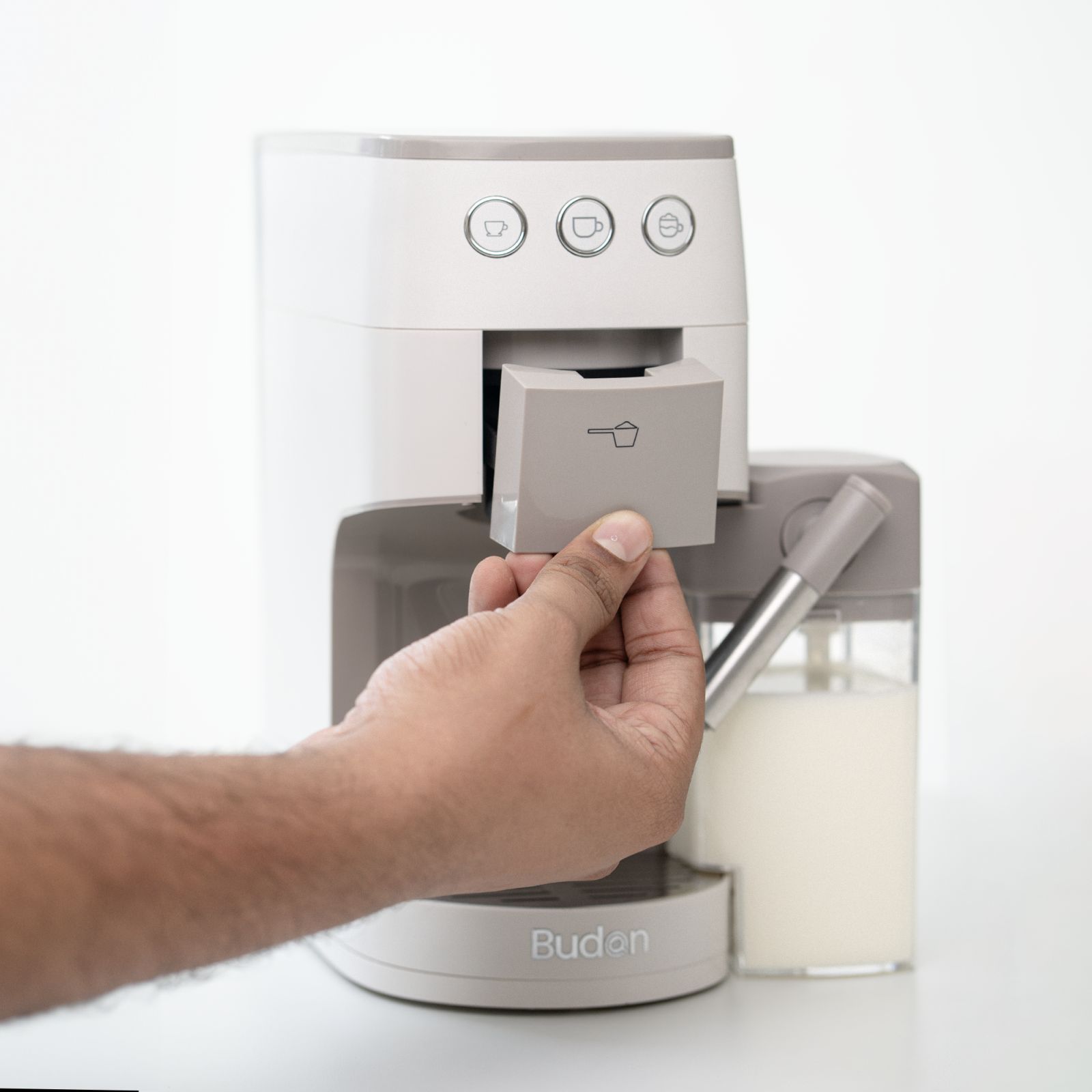 Budan BUDEM096 1450 Watt 5 Cups Manual Cappuccino, Latte & Espresso Coffee Maker with Integrated Milk Container (Grey)_10