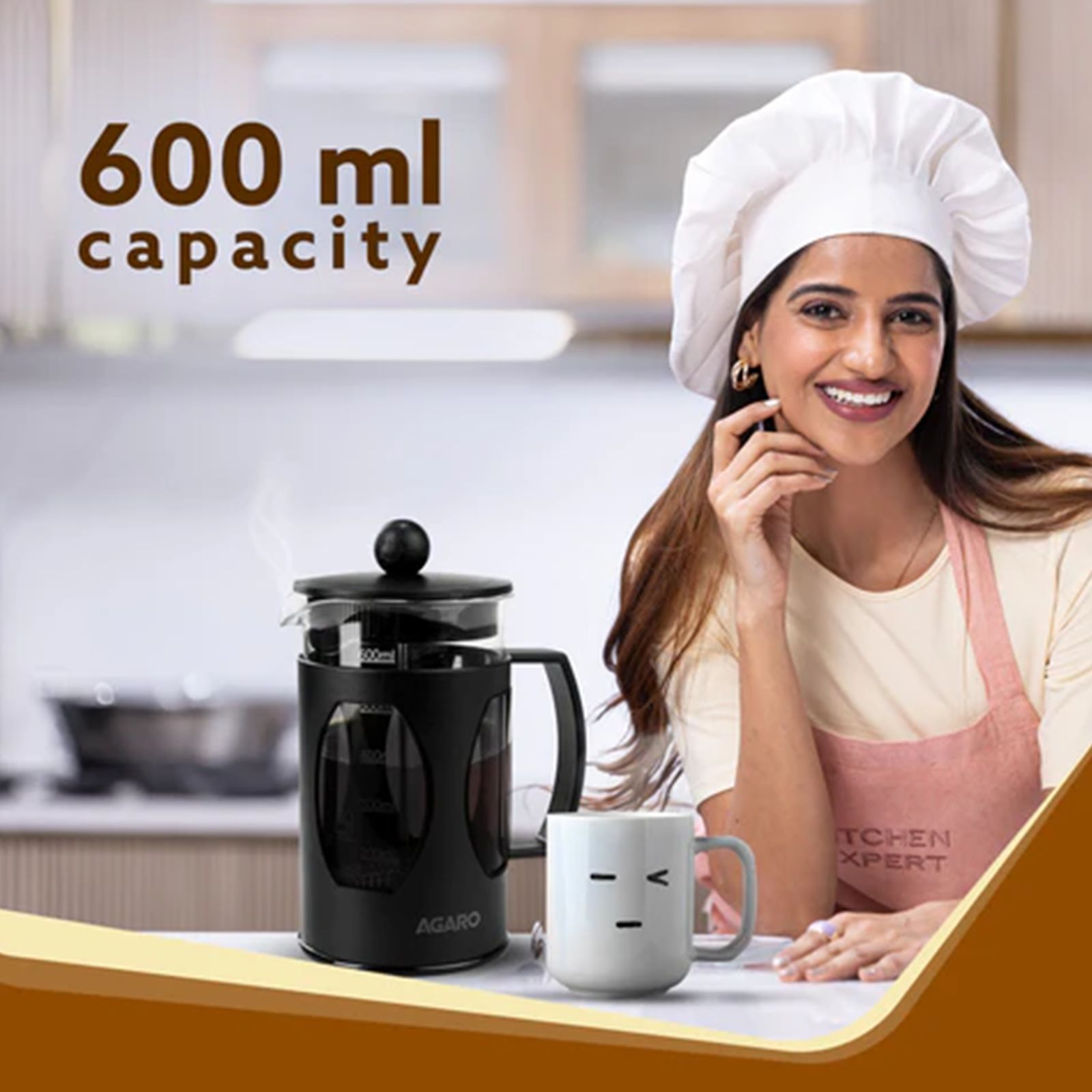 AGARO Elite Manual French Press Coffee & Tea Maker with 4 Level Filtration System (Black)_5