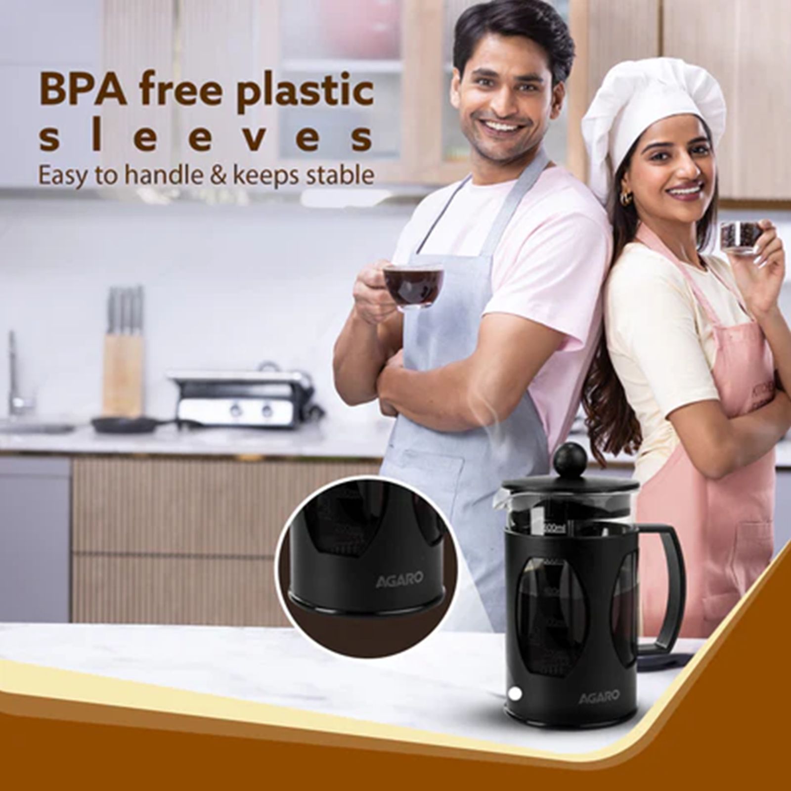 AGARO Elite Manual French Press Coffee & Tea Maker with 4 Level Filtration System (Black)_6