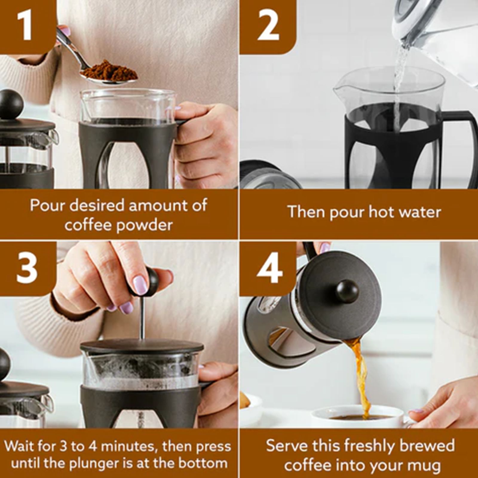 AGARO Elite Manual French Press Coffee & Tea Maker with 4 Level Filtration System (Black)_8