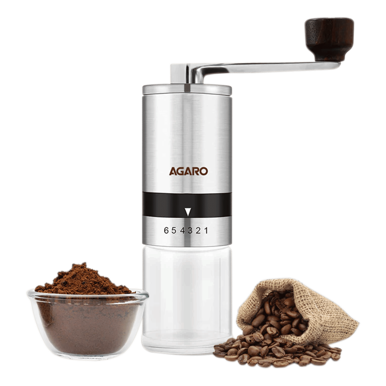 AGARO Elite Manual Espresso & Drip Coffee Grinder with 6 Preset Adjustable Settings (Silver)_1