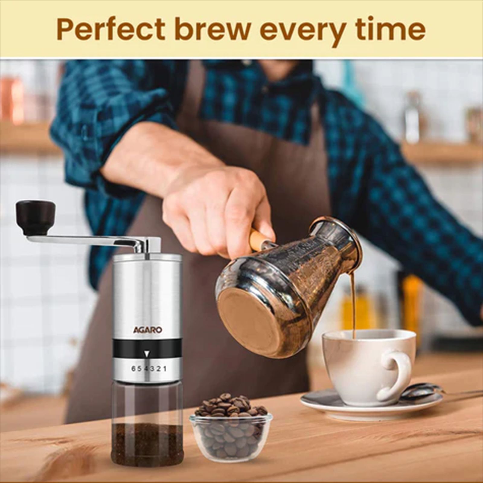 AGARO Elite Manual Espresso & Drip Coffee Grinder with 6 Preset Adjustable Settings (Silver)_3