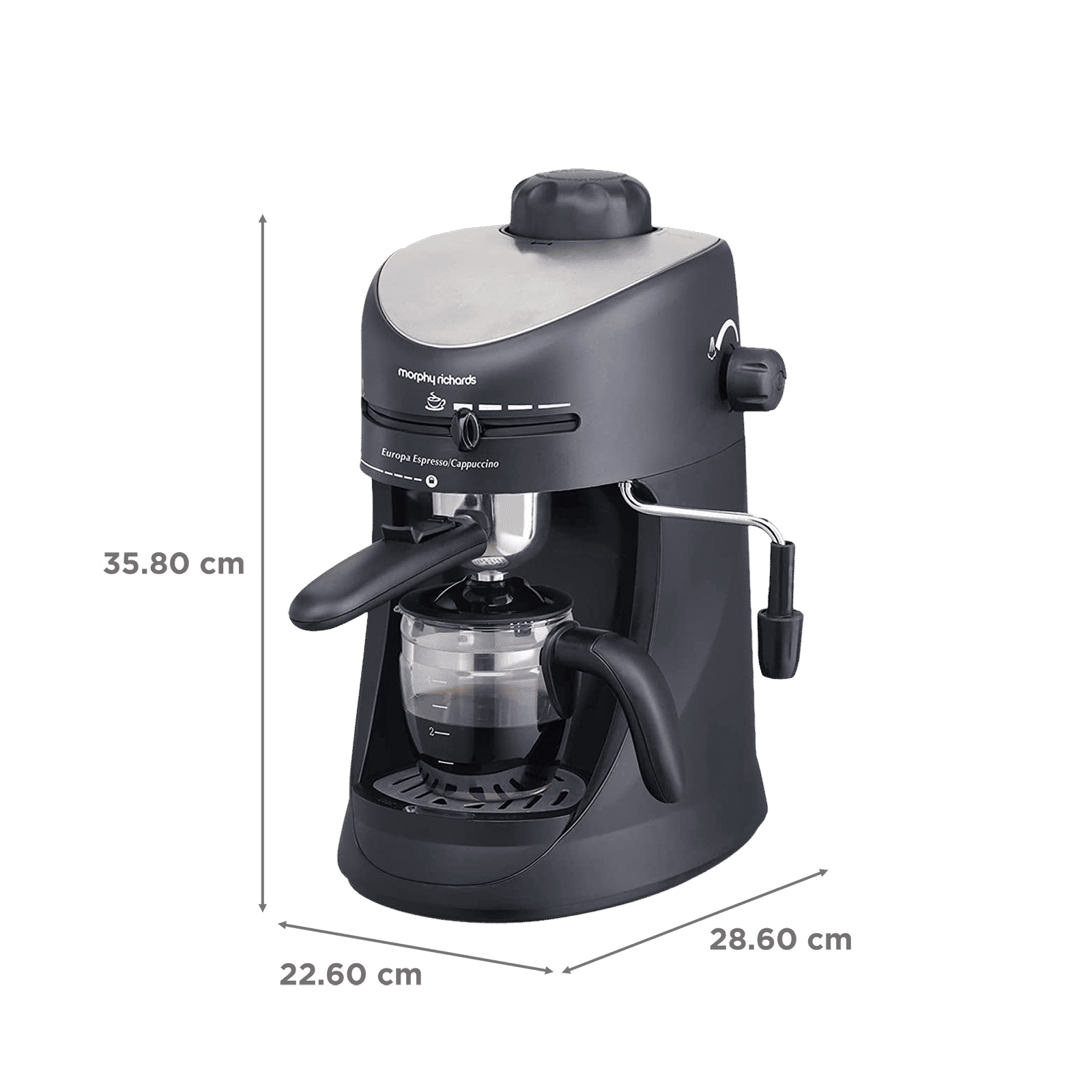 morphy richards Europa 800 Watt 4 Cups Manual Espresso & Cappuccino Coffee Maker with In-Built Froth Maker (Black)_2