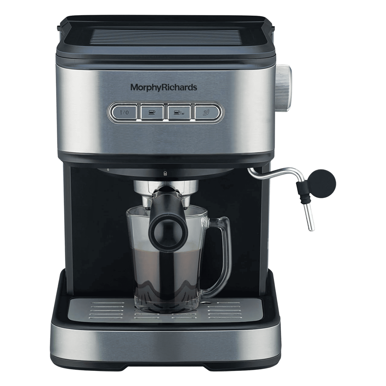 morphy richards Impresso 1100 Watt 3 Cups Manual Espresso Coffee Maker with ‎Milk Frother (Black & Steel)_1