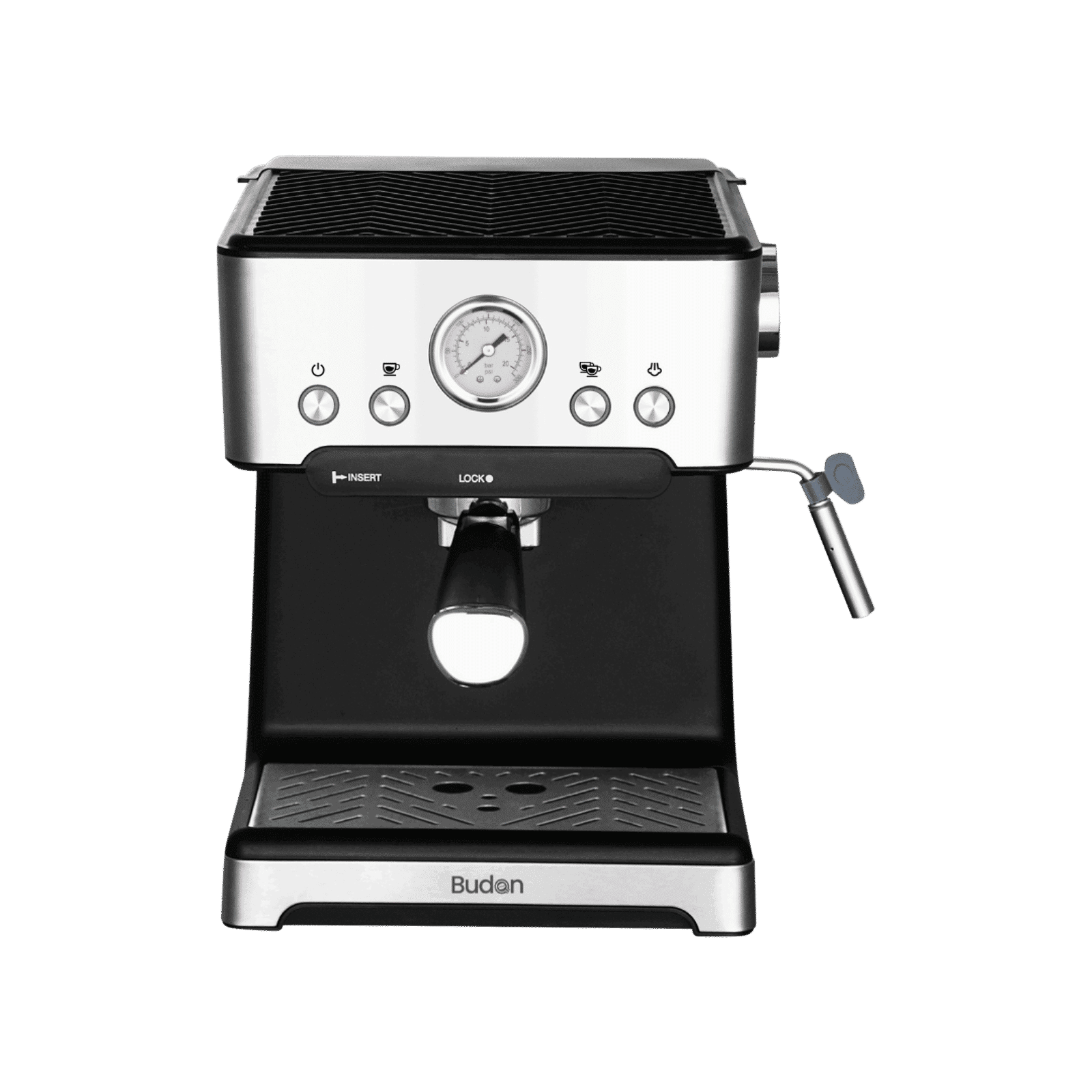 Budan BUD-Classic Semi-Automatic Coffee Maker with Pressure Gauge Indicator (Silver & Black)_1