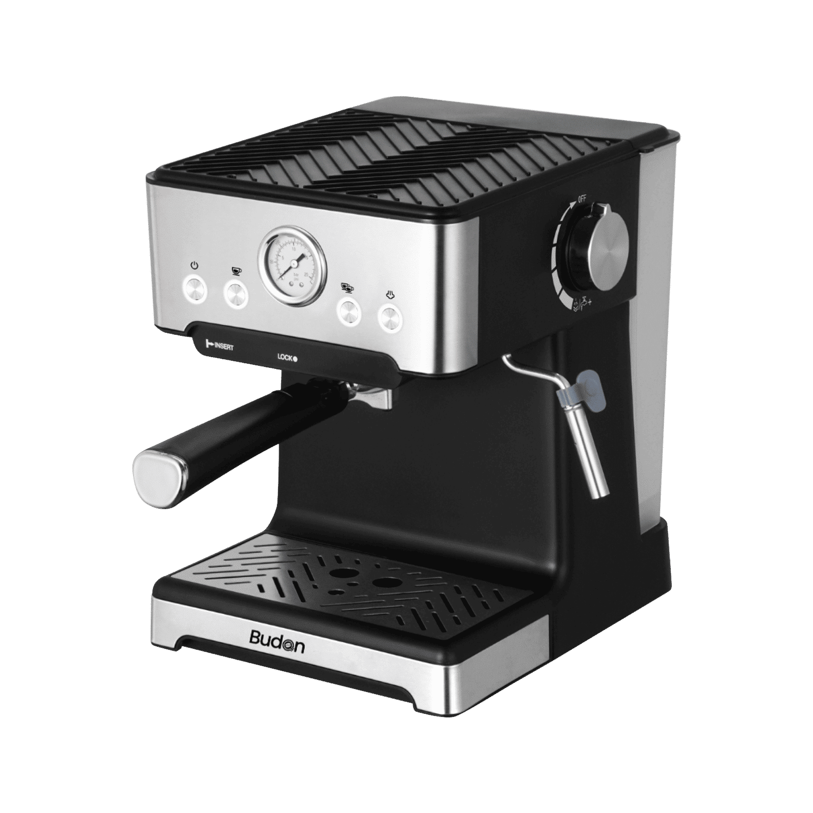 Budan BUD-Classic Semi-Automatic Coffee Maker with Pressure Gauge Indicator (Silver & Black)_3