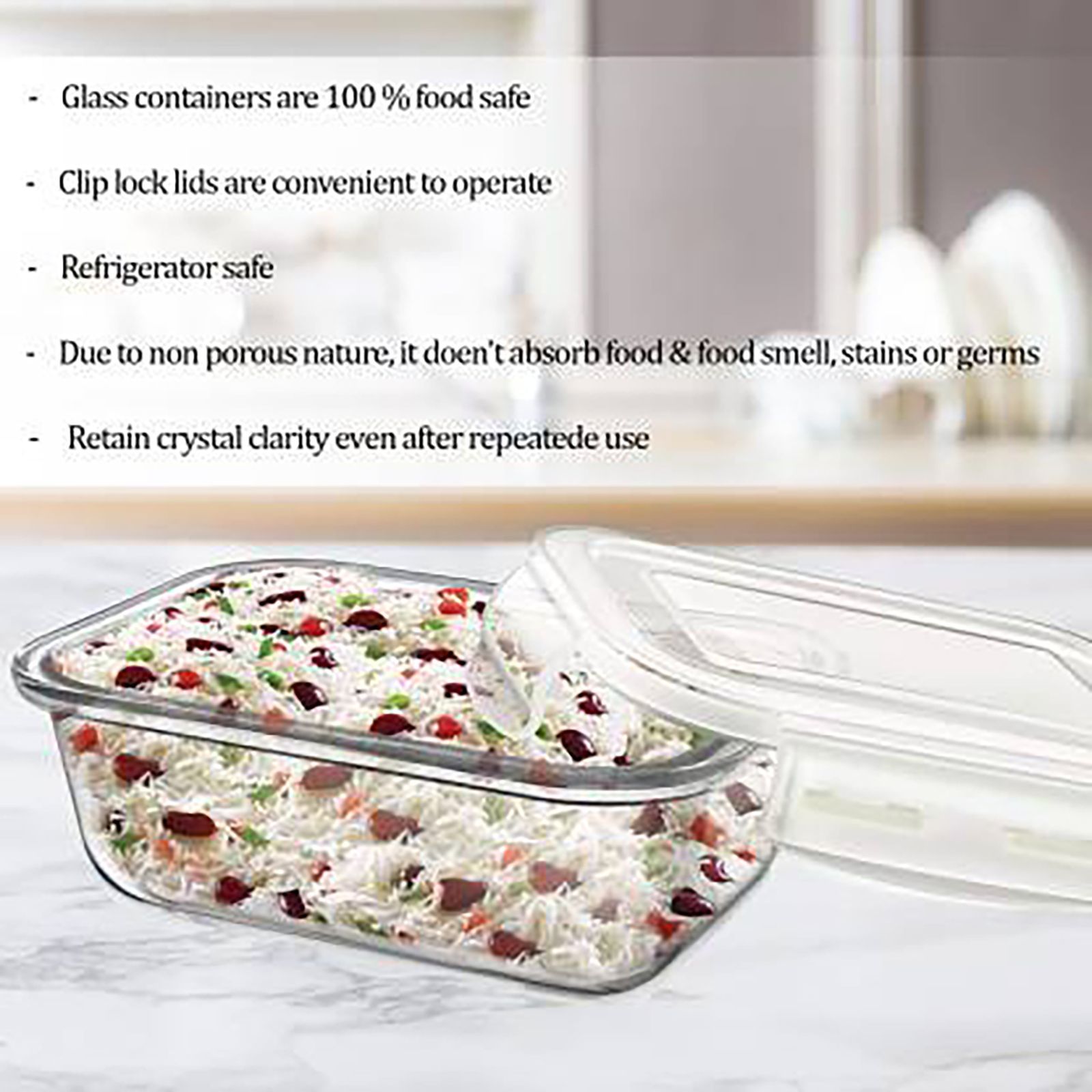 treo 320ml Glass Rectangle Storage Container with Lid (BPA Free, Transparent)_3