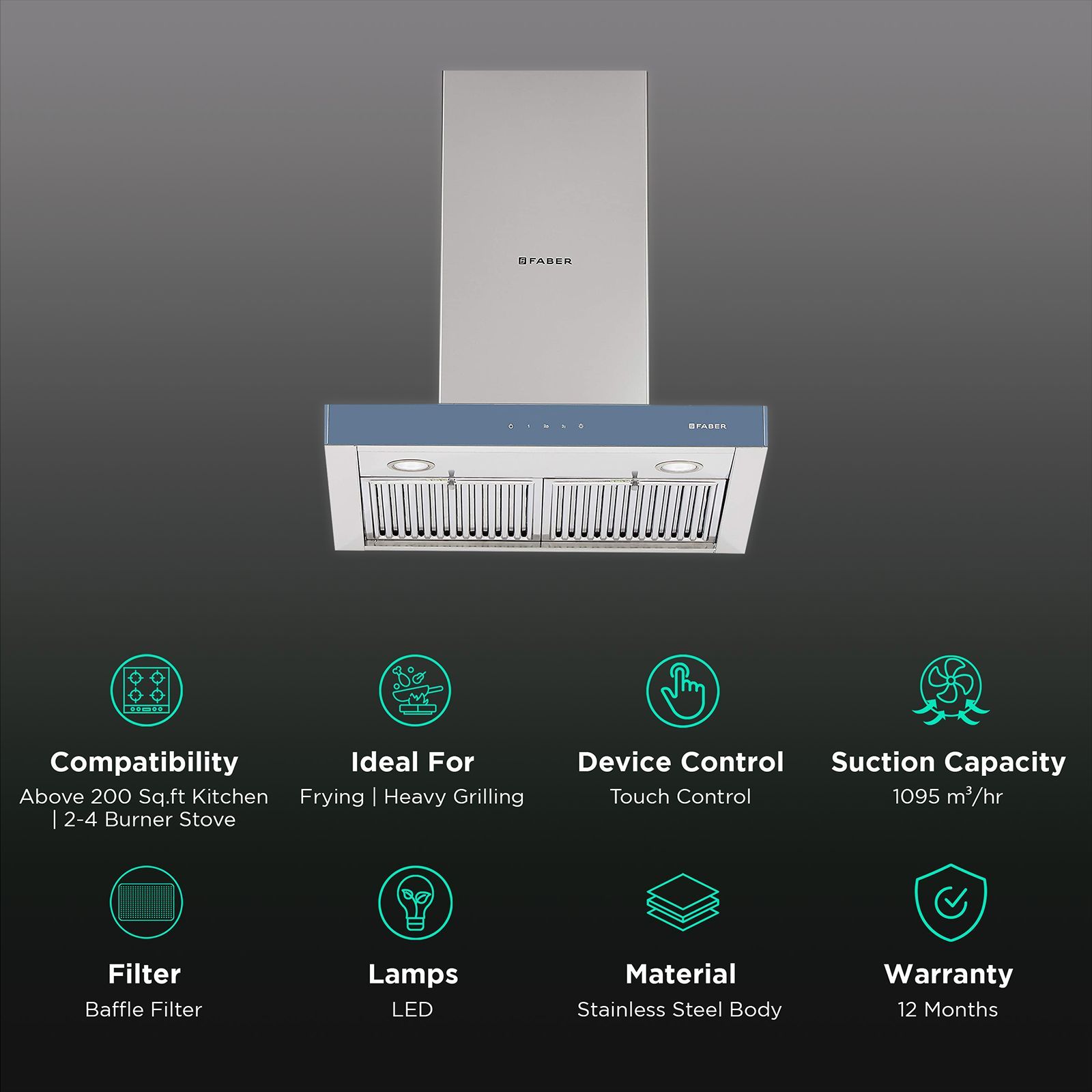 FABER STILUX 3D T2S2 TC LTW 60cm 1095m3/hr Ducted Wall Mounted Chimney with Touch Control Panel (Silver)_3