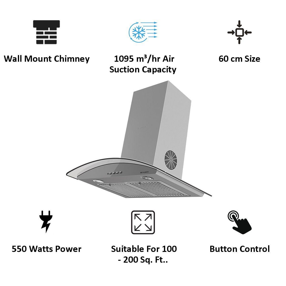 FABER Feel 3D 1095m3/hr 60cm Wall Mount Chimney (Baffle Filter 3D T2S2 LTW 60 Stainless Steel)_3