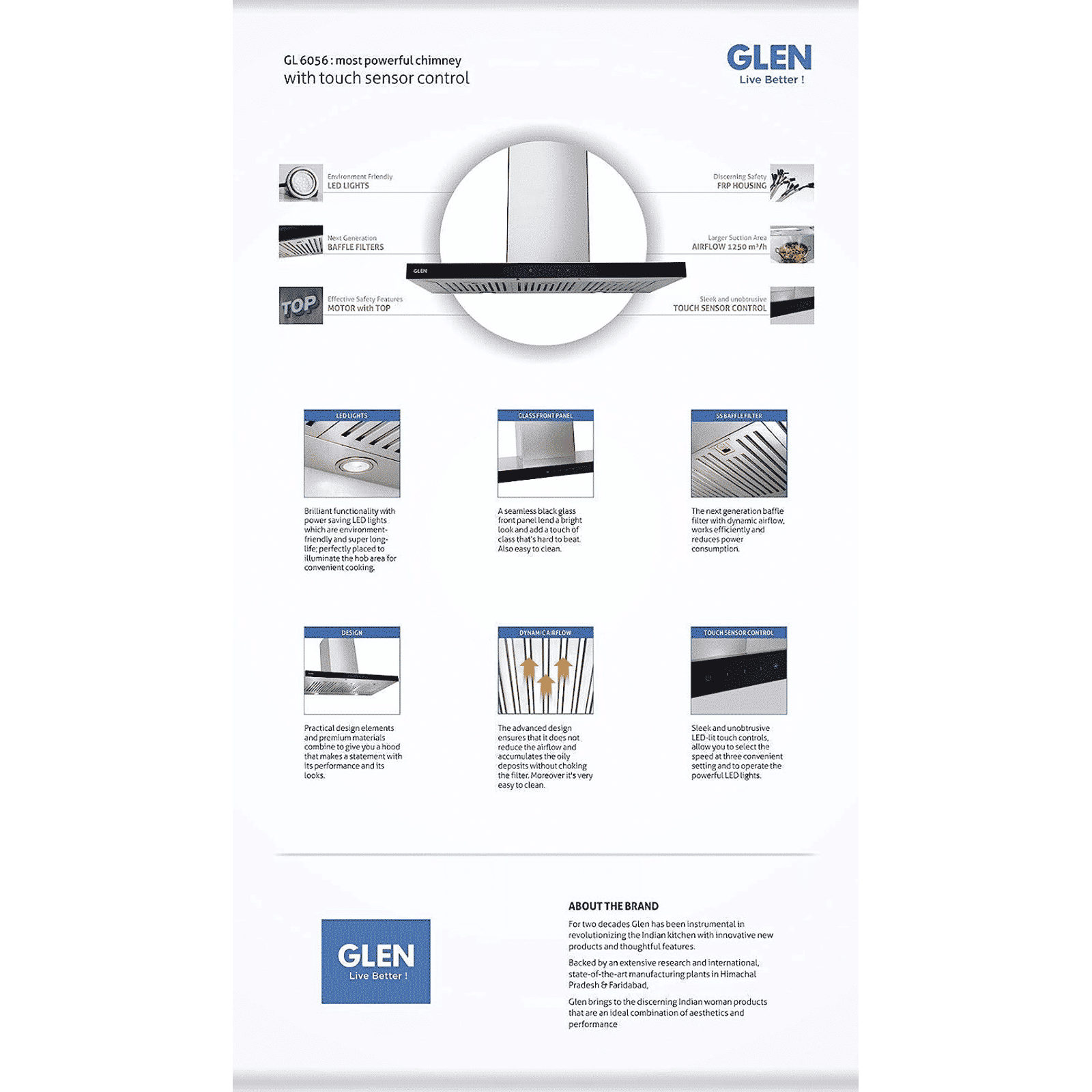 GLEN GL 6056 TS BF LTW 60cm 1250m3/hr Ducted Wall Mounted Chimney with Touch Control Sensor (Silver/Black)_12