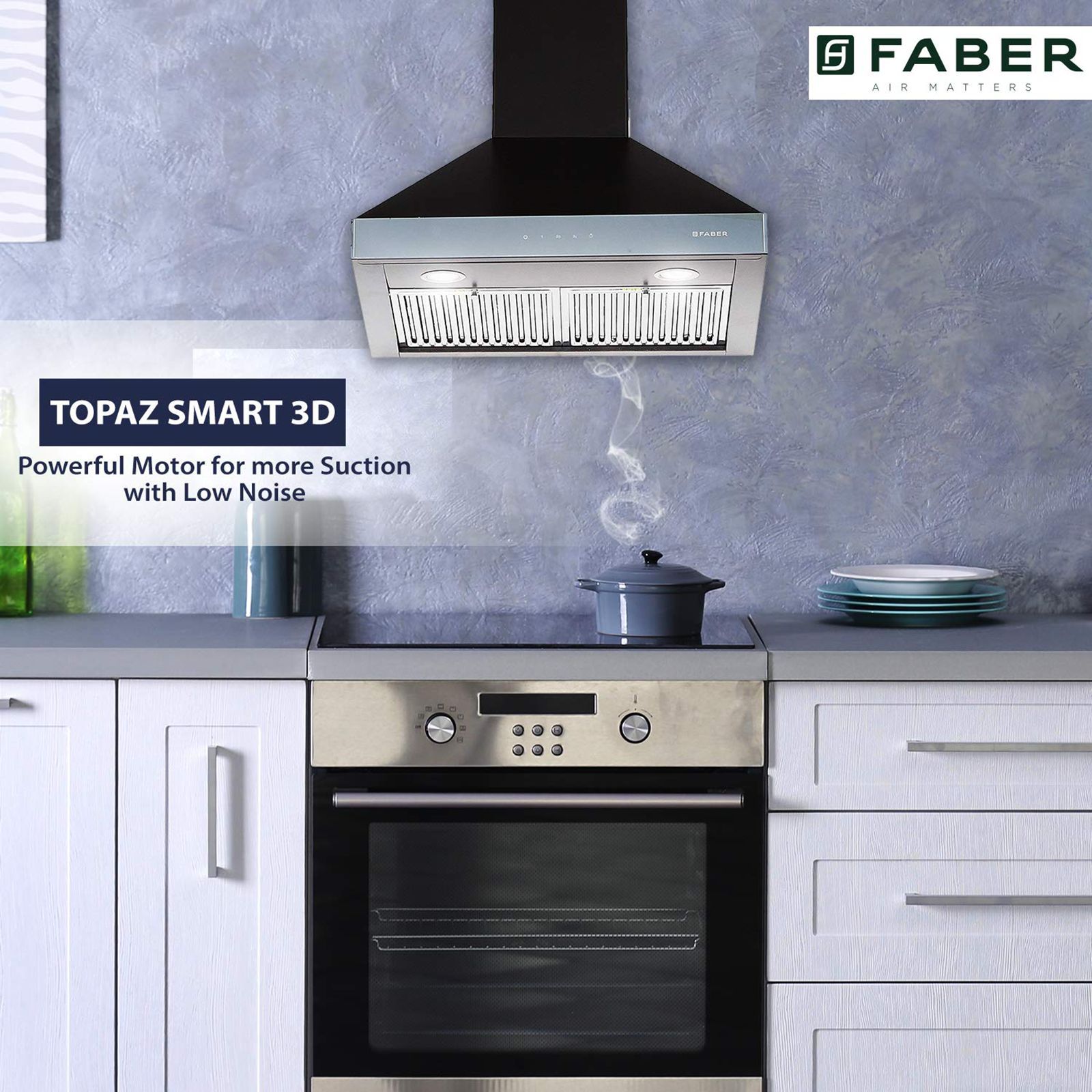 FABER Topaz Smart 3D 60cm 1095m3/hr Ducted Wall Mounted Chimney with Baffle Filter (Black)_9