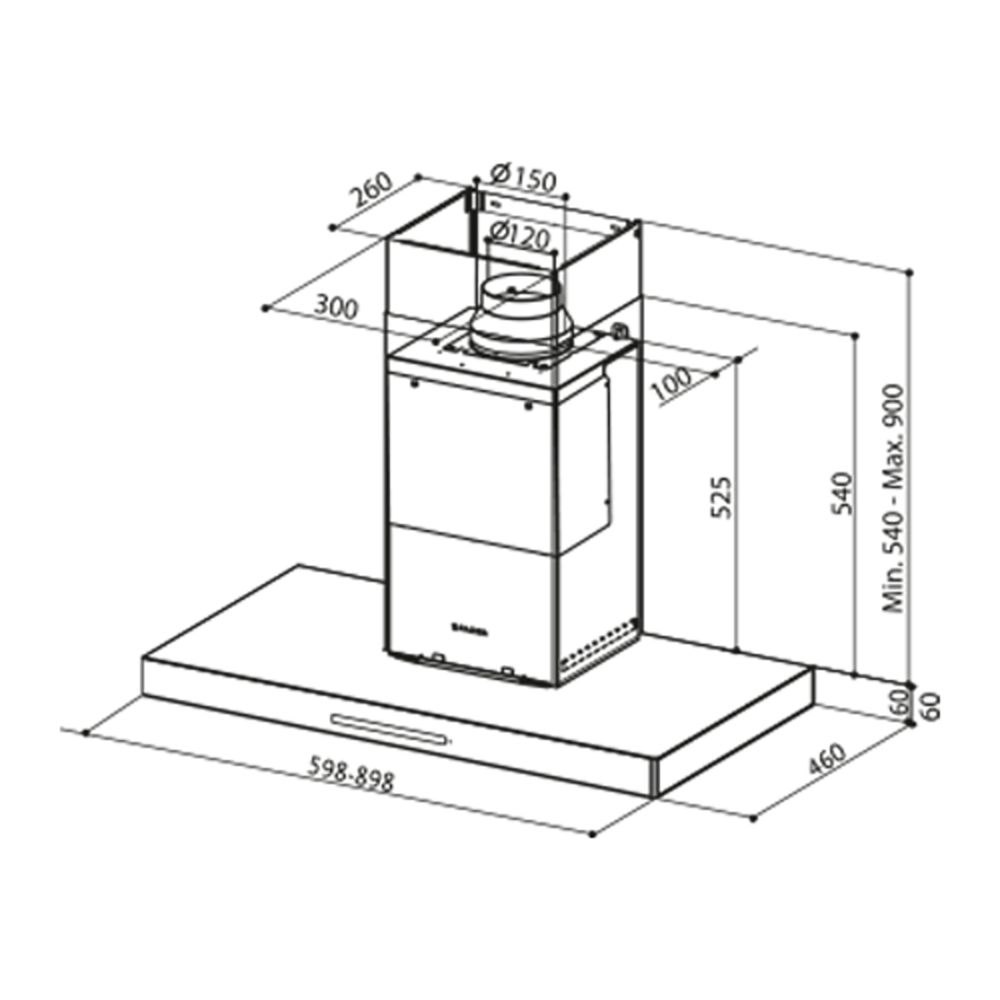 FABER STILUX 3D T2S2 BK TC LTW 90cm 1095m3/hr Ducted Wall Mounted Chimney with Touch Control Panel (Black)_5