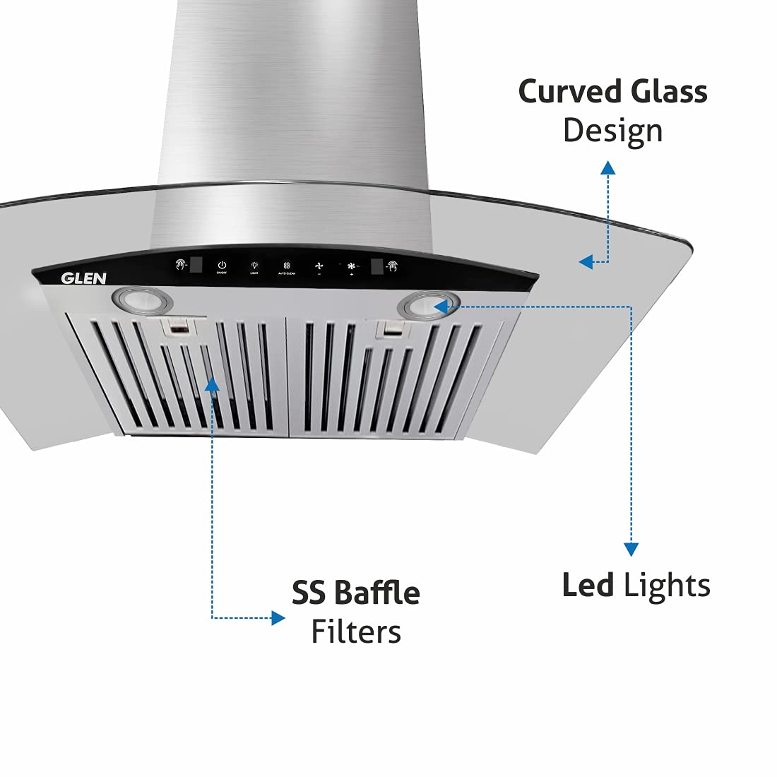 GLEN GL 6063 SS 90cm 1200m3/hr Ducted Auto Clean Ceiling Mounted Chimney with Touch Control Panel (Silver)_14