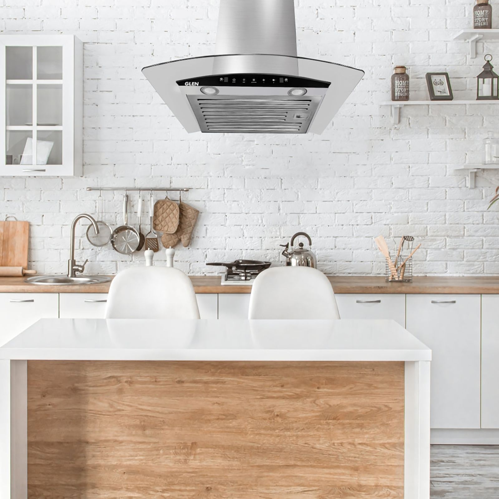 GLEN GL 6063 SS 90cm 1200m3/hr Ducted Auto Clean Ceiling Mounted Chimney with Touch Control Panel (Silver)_5