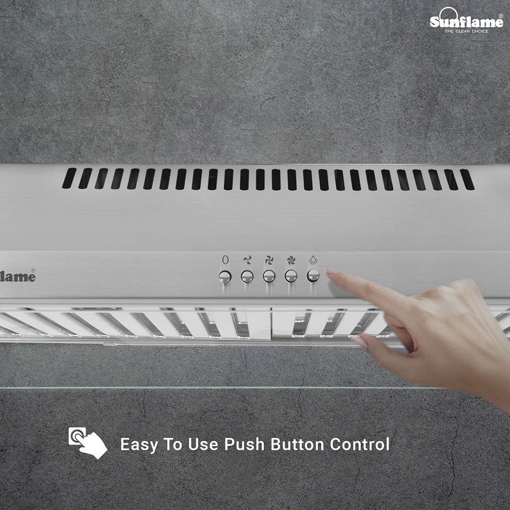 Sunflame Aveo Dx 60cm 700m3/hr Ducted Wall Mounted Chimney with Push Button Control (Silver)_5