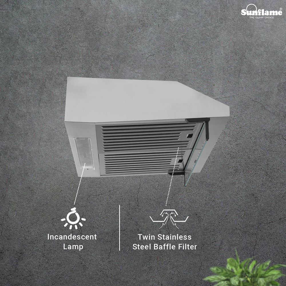 Sunflame Aveo Dx 60cm 700m3/hr Ducted Wall Mounted Chimney with Push Button Control (Silver)_8