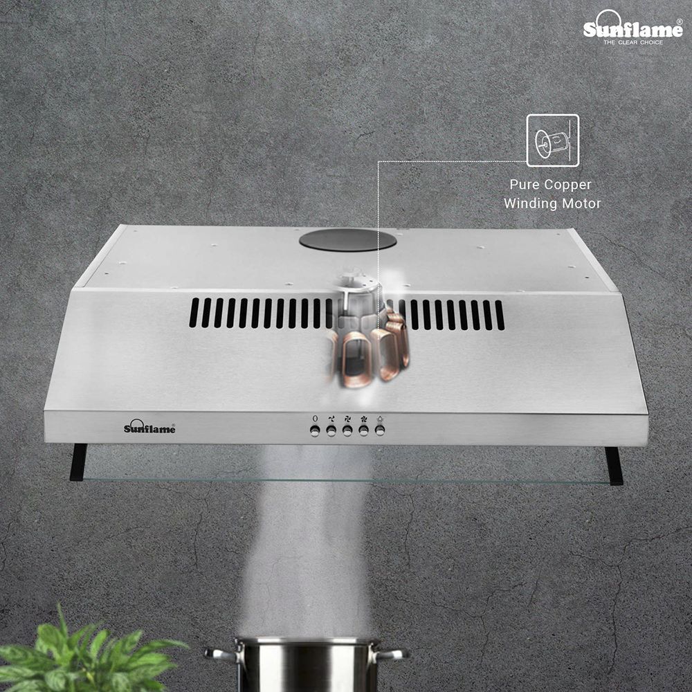 Sunflame Aveo Dx 60cm 700m3/hr Ducted Wall Mounted Chimney with Push Button Control (Silver)_9