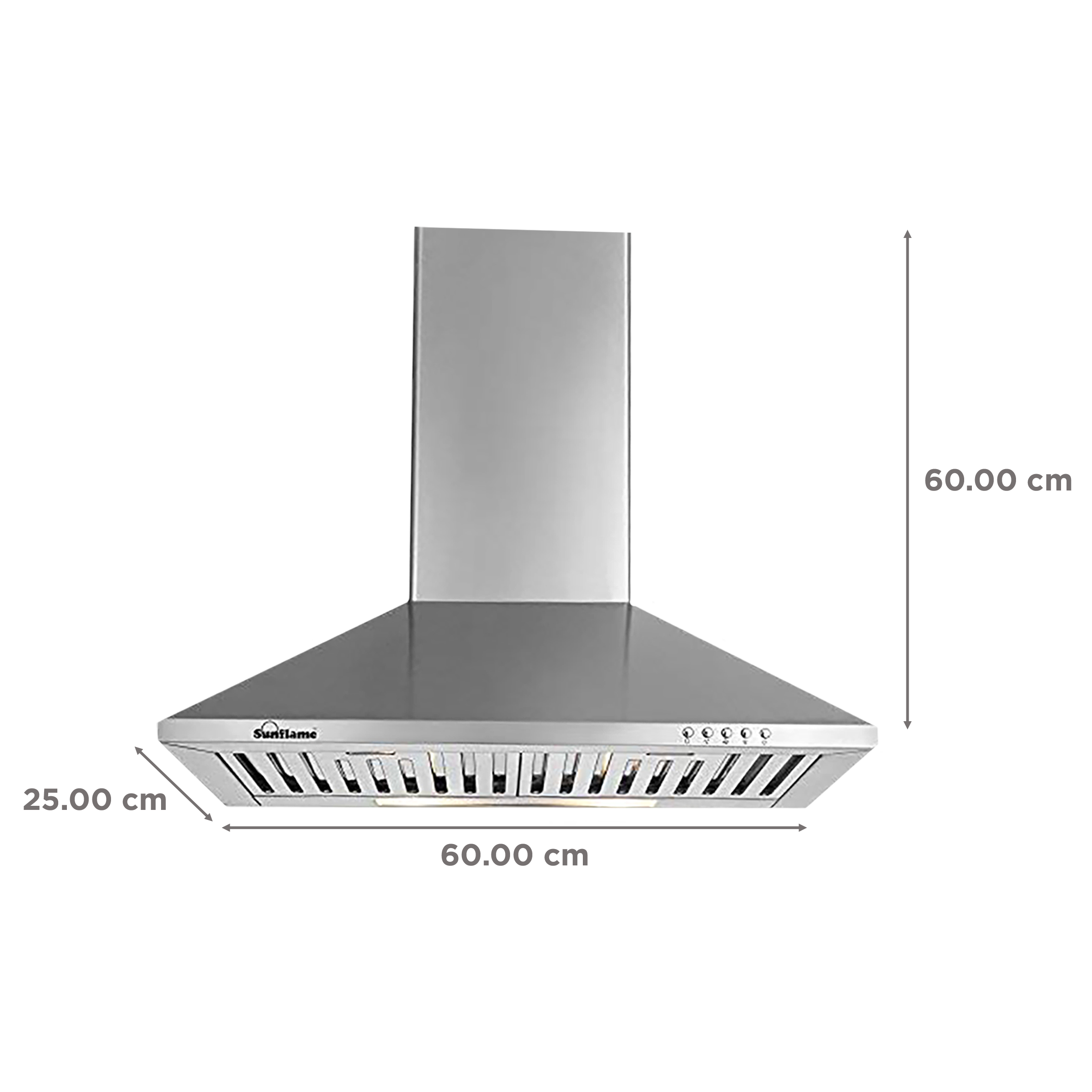 Sunflame Eva 60cm 700m3/hr Ductless Wall Mounted Chimney with Push Button Control (Silver)_2