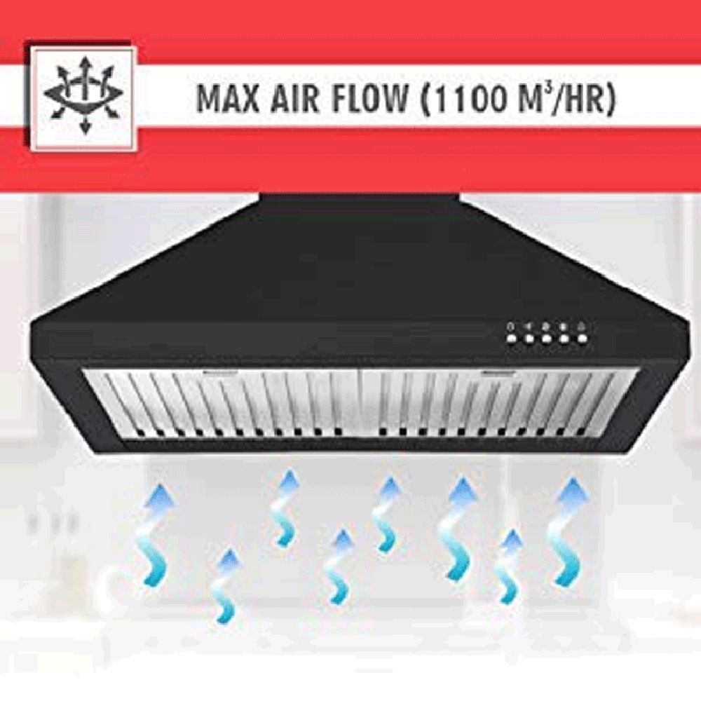 elica AH 260 BF NERO 60cm 1100m3/hr Ducted Wall Mounted Chimney with Push Button Control (Black)_5