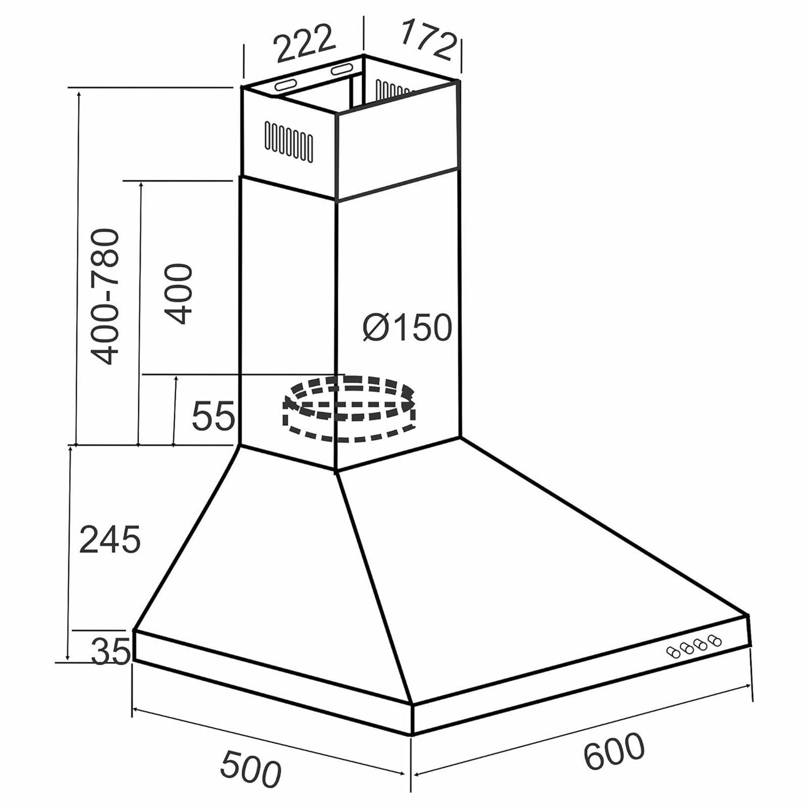 elica AH 260 BF NERO 60cm 1100m3/hr Ducted Wall Mounted Chimney with Push Button Control (Black)_6