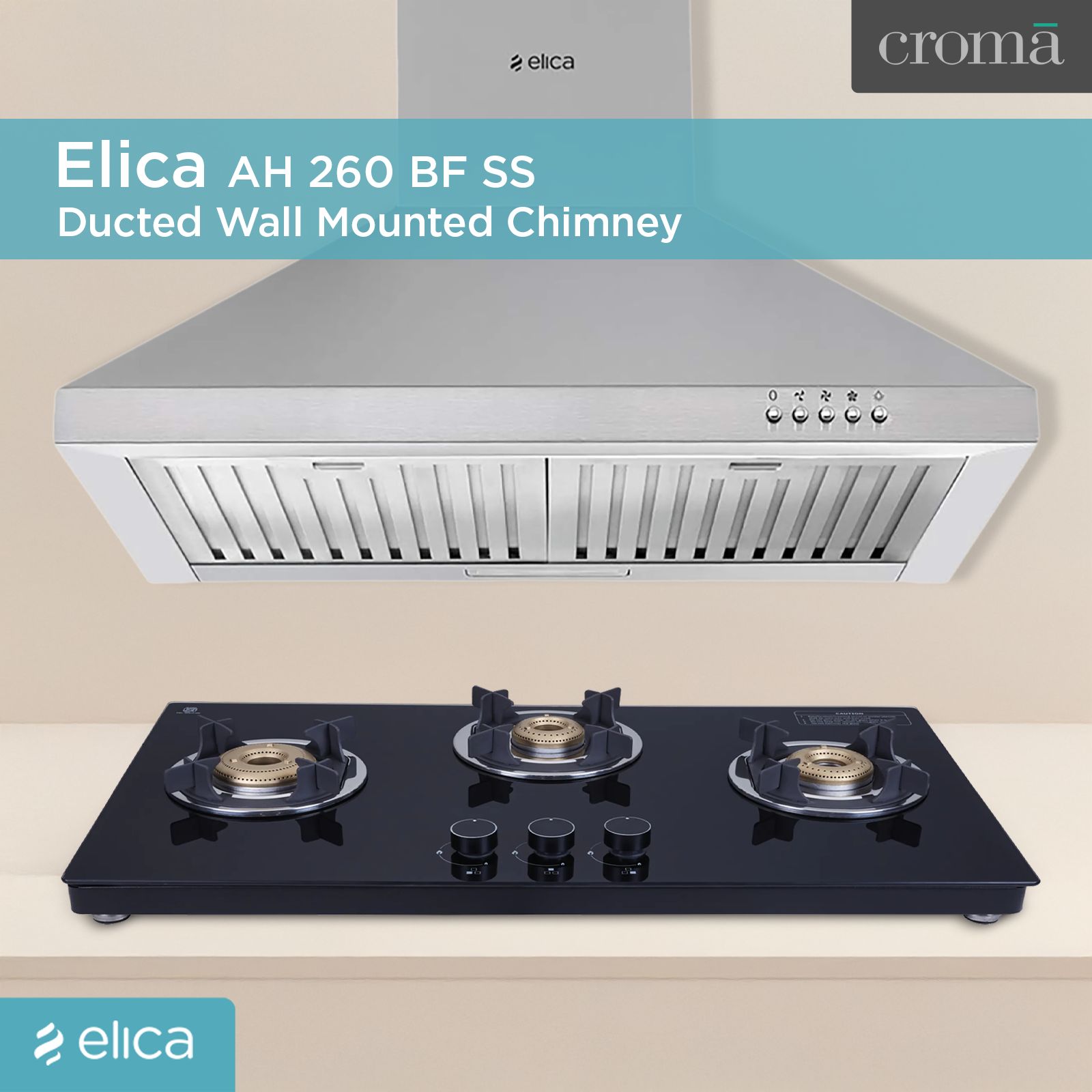 elica AH 260 BF SS 60cm 1100m3/hr Ducted Wall Mounted Chimney with Push Button Control (Silver)_6