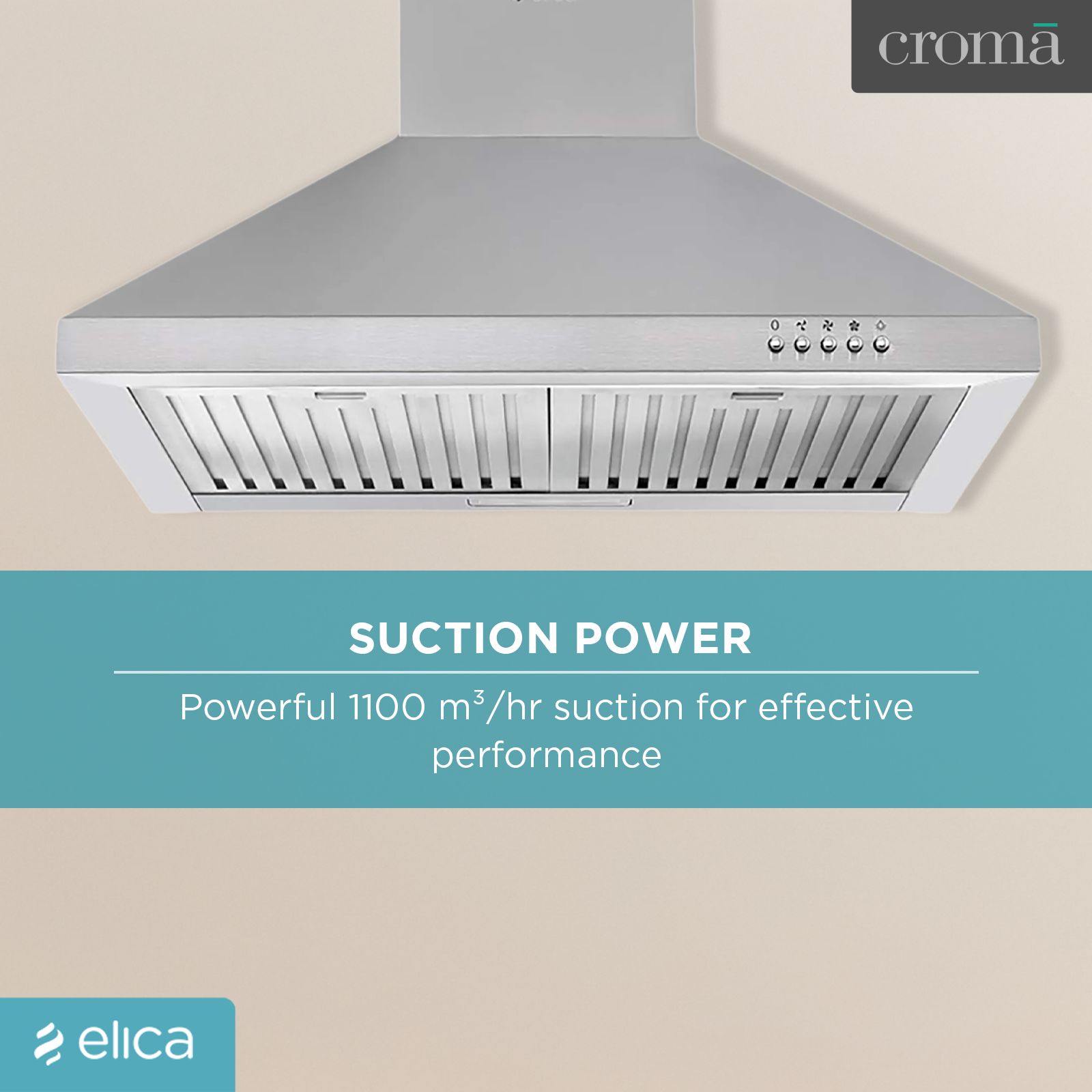 elica AH 260 BF SS 60cm 1100m3/hr Ducted Wall Mounted Chimney with Push Button Control (Silver)_7
