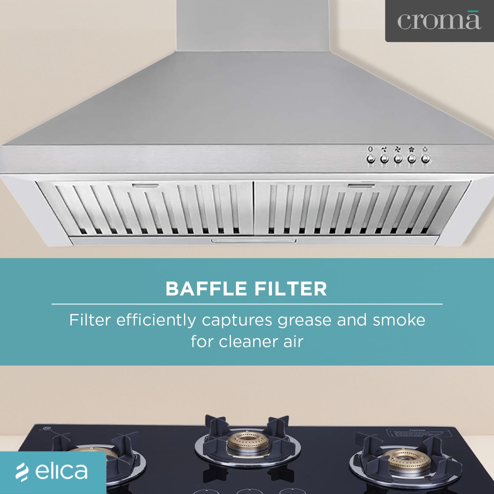 elica AH 260 BF SS 60cm 1100m3/hr Ducted Wall Mounted Chimney with Push Button Control (Silver)_11