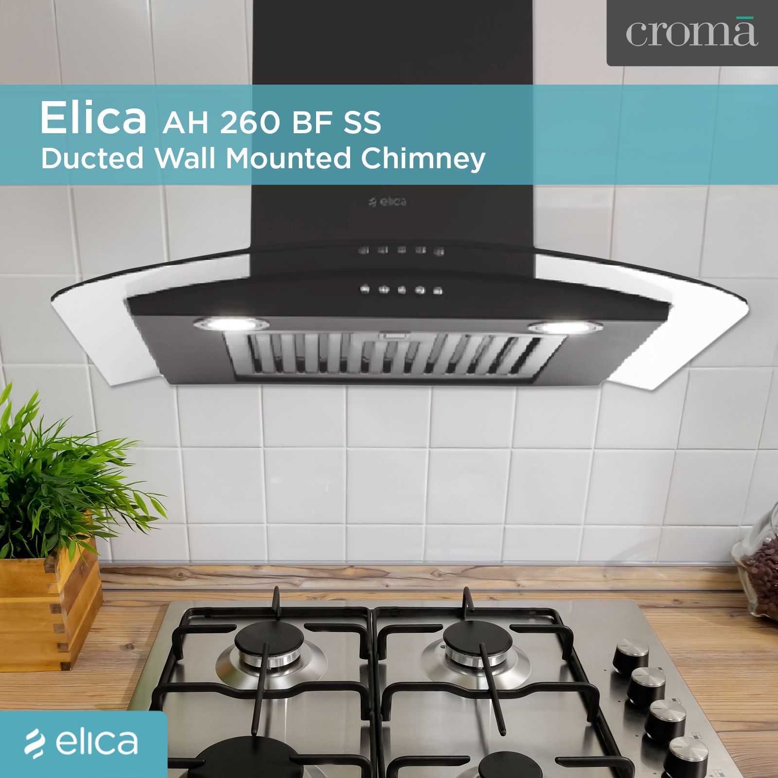 elica GLACE SF ETB PLUS LTW 60 NERO PB LED 60cm 1220m3/hr Ducted Wall Mounted Chimney with Push Button Control (Black)_8