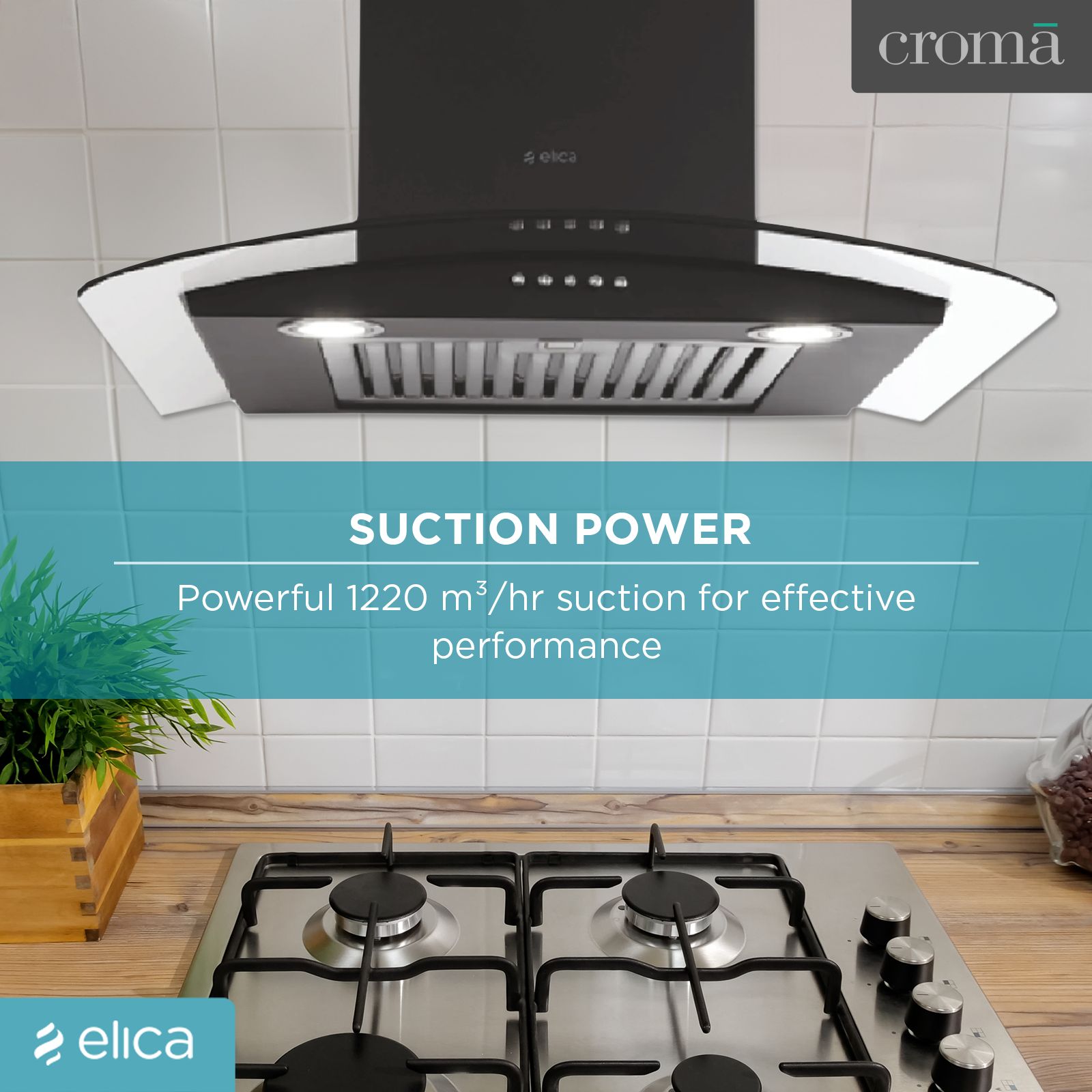 elica GLACE SF ETB PLUS LTW 60 NERO PB LED 60cm 1220m3/hr Ducted Wall Mounted Chimney with Push Button Control (Black)_9