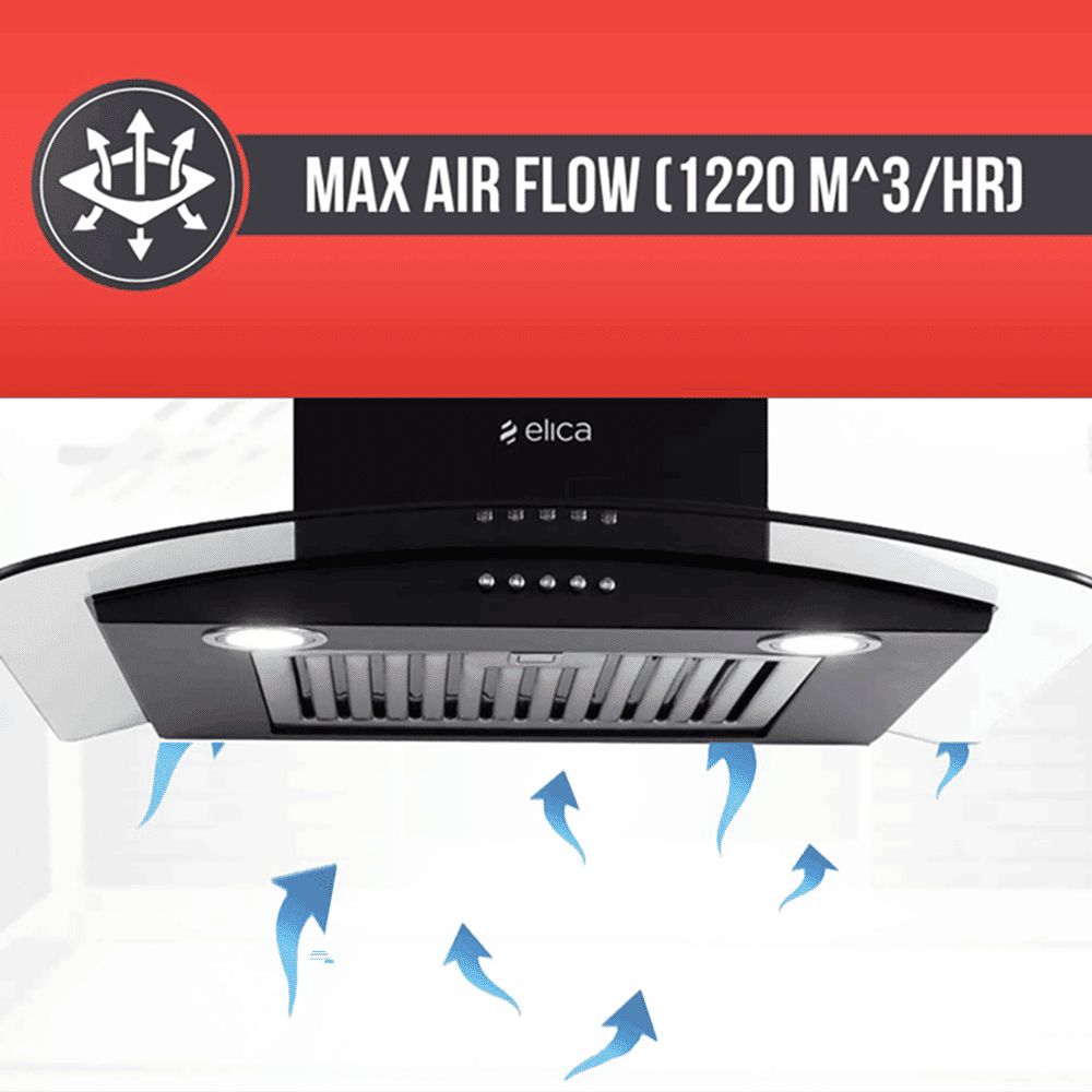 elica GLACE SF ETB PLUS LTW 60 NERO PB LED 60cm 1220m3/hr Ducted Wall Mounted Chimney with Push Button Control (Black)_4