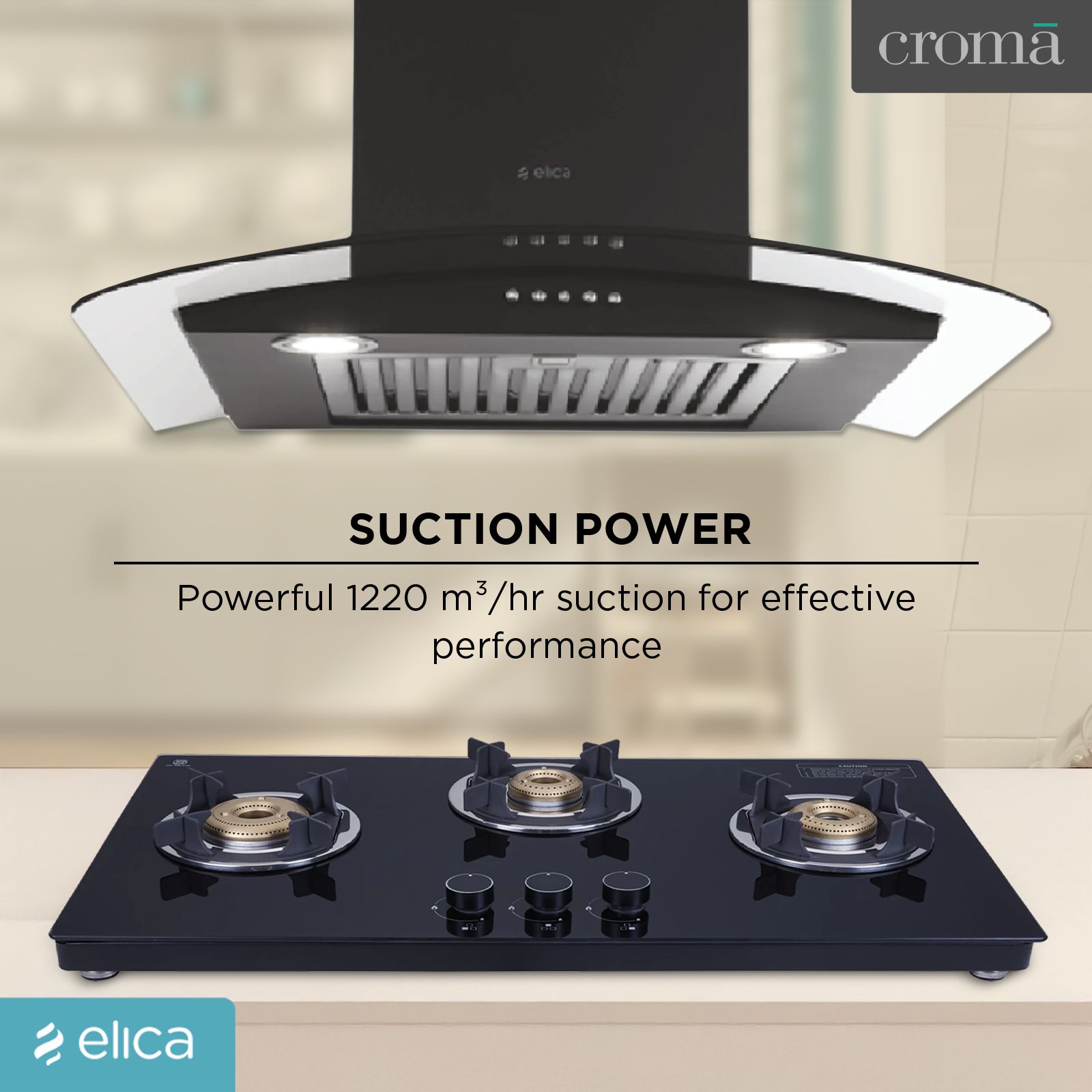 elica GLACE TF ETB PLUS LTW 60 NERO PB LED 60cm 1220m3/hr Ducted Wall Mounted Chimney with Push Button Control (Black)_5