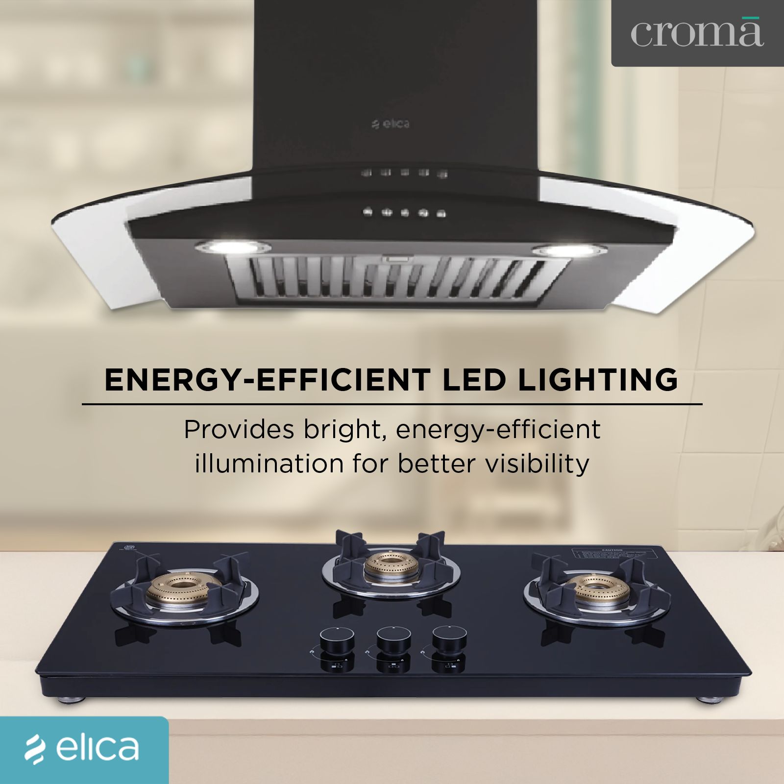 elica GLACE TF ETB PLUS LTW 60 NERO PB LED 60cm 1220m3/hr Ducted Wall Mounted Chimney with Push Button Control (Black)_6