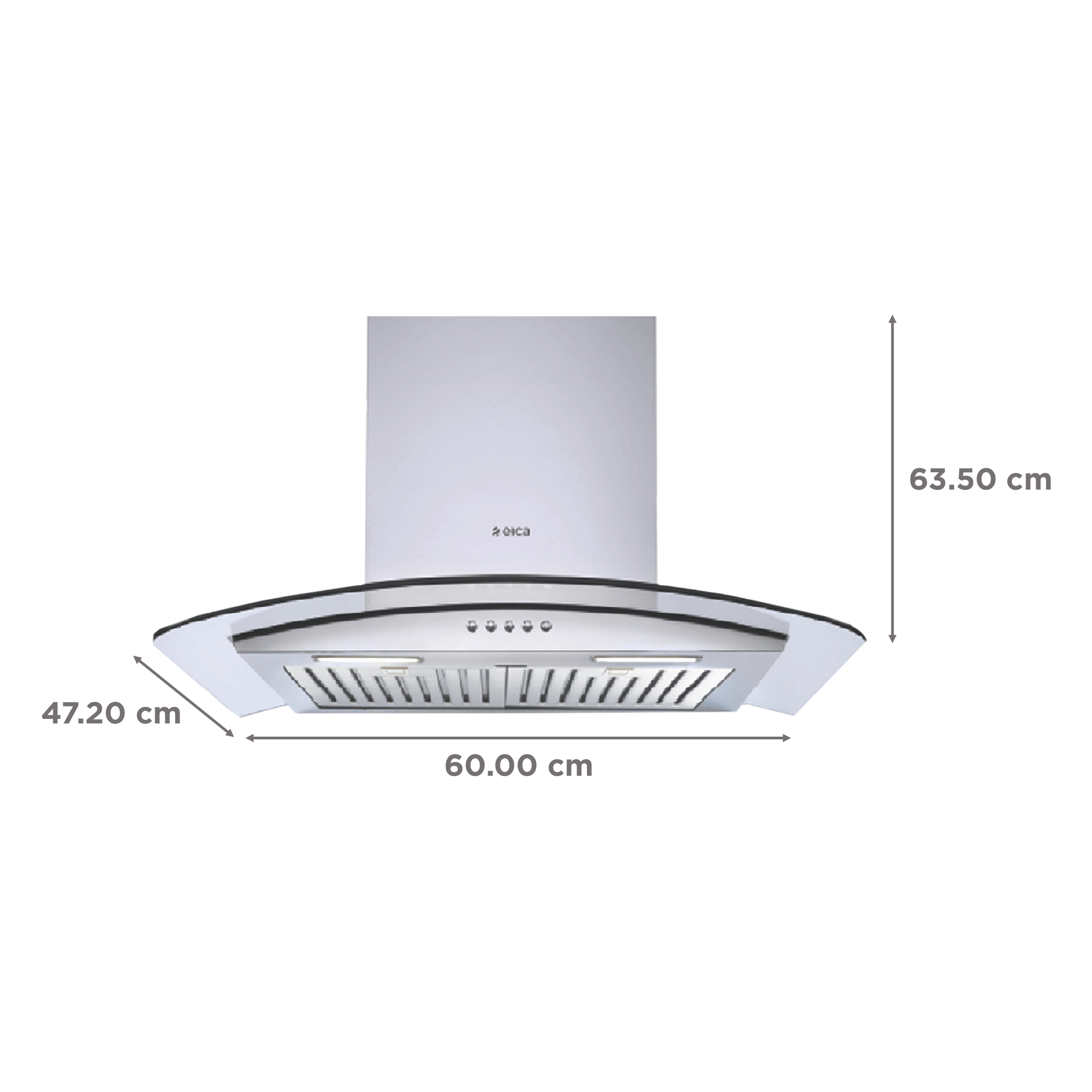 elica GLACE TF ETB Plus LTW 60 PB LED 60cm 1220m3/hr Ducted Wall Mounted Chimney with Push Button Control (Silver) elica GLACE TF ETB Plus LTW 60 PB LED 60cm 1220m3/hr Ducted Wall Mounted Chimney with Push Button Control (Silver)_2