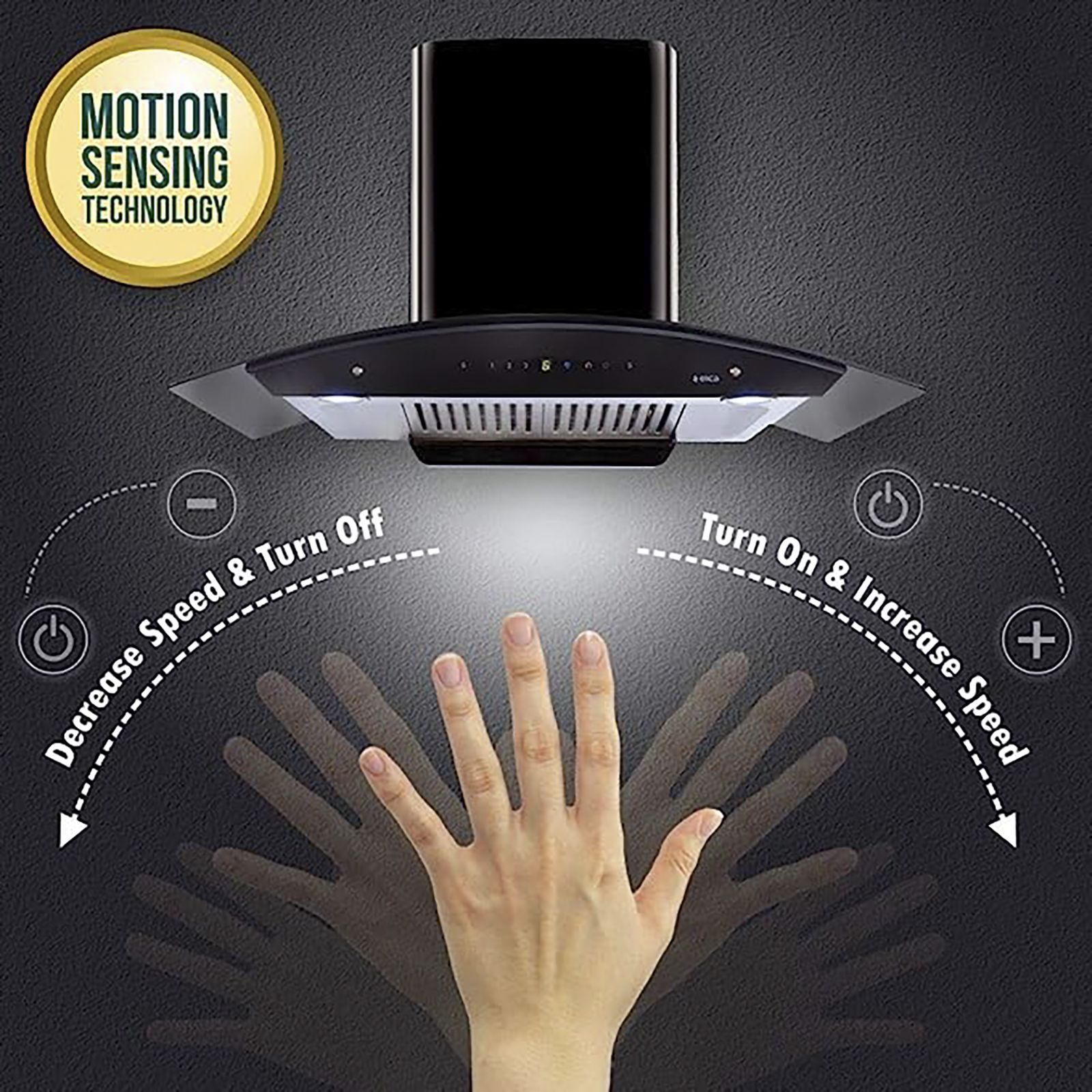 elica WD HAC TOUCH BF 90 NERO 90cm 1200m3/hr Ductless Auto Clean Wall Mounted Chimney with Motion Sensing Technology (Silver)_14