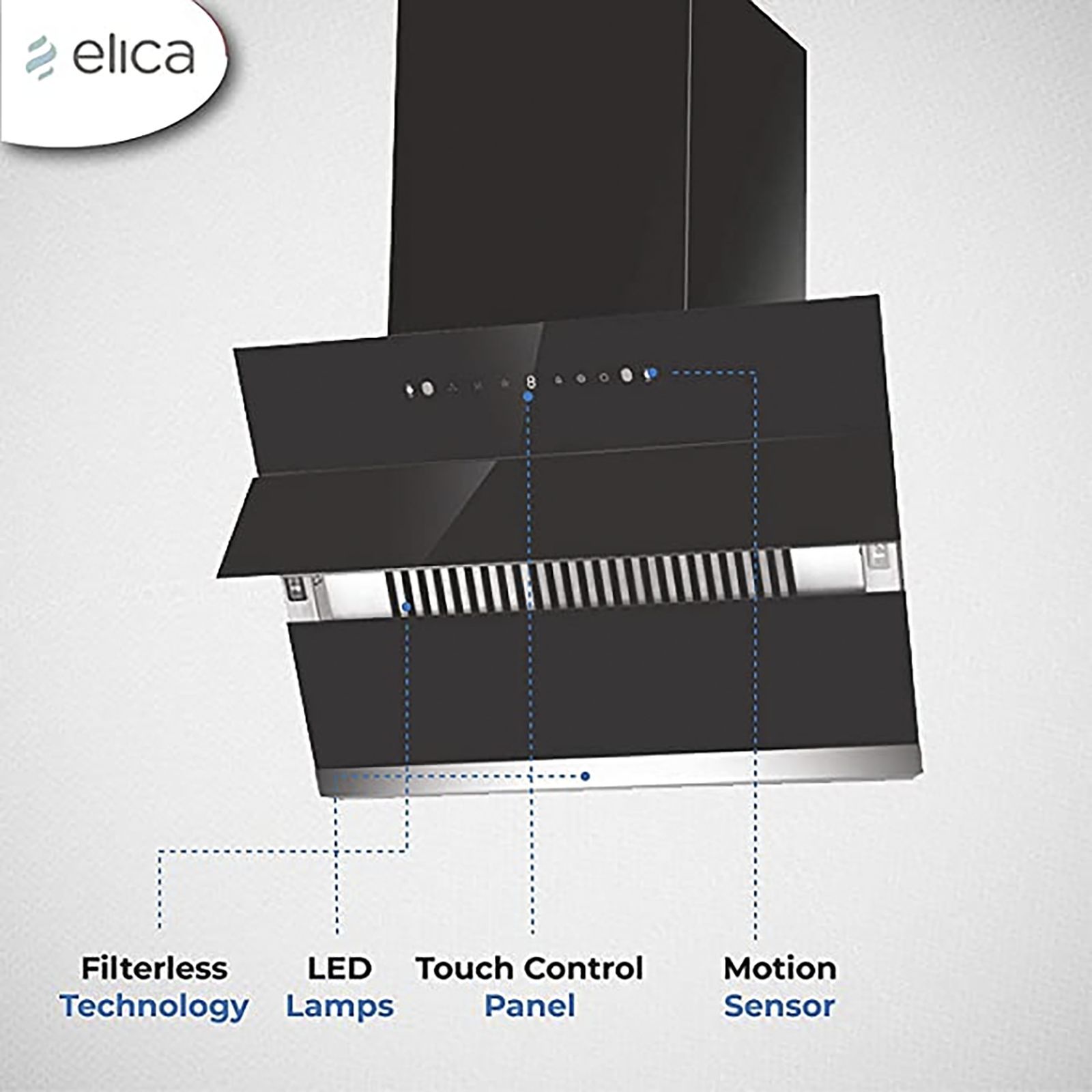 elica EFL S 601 HAC VMS 60cm 1100m3/hr Ducted Auto Clean Wall Mounted Chimney with Touch Control Panel (Black)_8