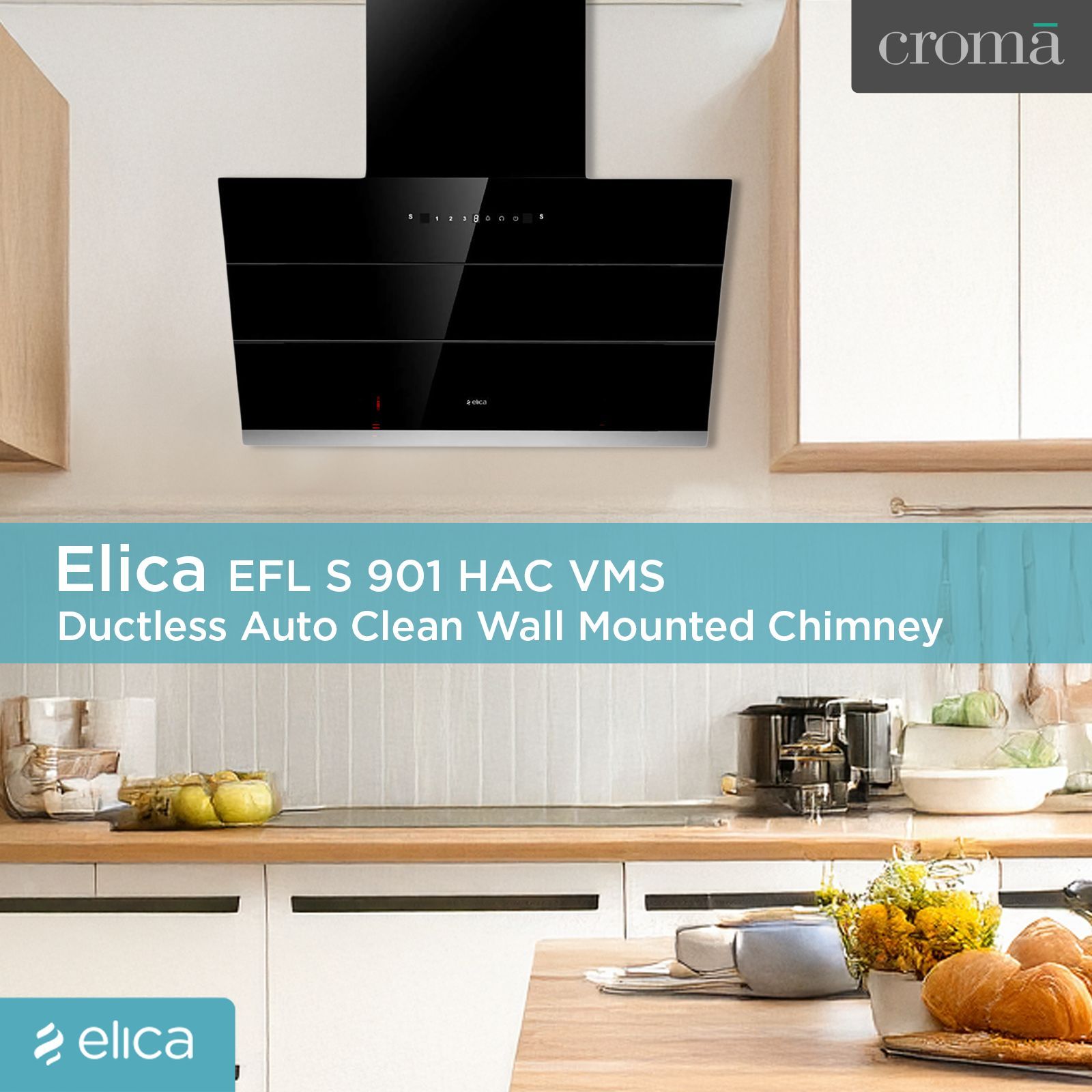 elica EFL S 901 HAC VMS 90cm 1100m3/hr Ductless Auto Clean Wall Mounted Chimney with Motion Sensing Technology (Black)_10
