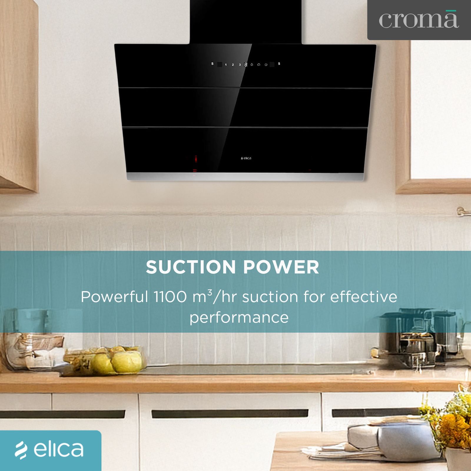 elica EFL S 901 HAC VMS 90cm 1100m3/hr Ductless Auto Clean Wall Mounted Chimney with Motion Sensing Technology (Black)_11