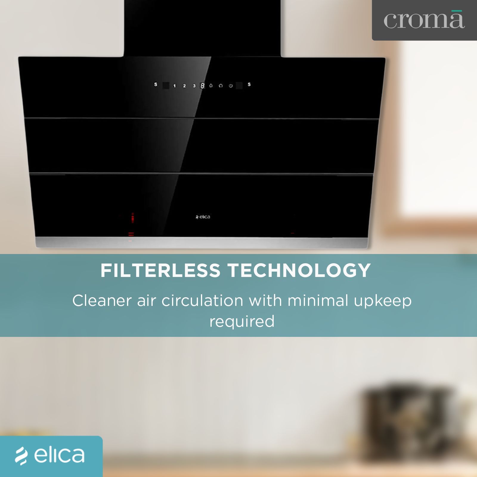 elica EFL S 901 HAC VMS 90cm 1100m3/hr Ductless Auto Clean Wall Mounted Chimney with Motion Sensing Technology (Black)_14