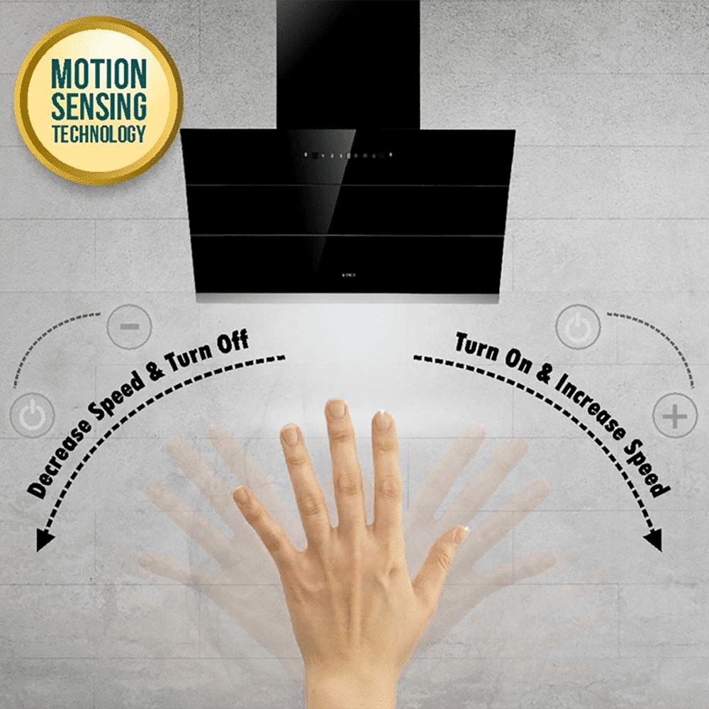 elica EFL S 901 HAC VMS 90cm 1100m3/hr Ductless Auto Clean Wall Mounted Chimney with Motion Sensing Technology (Black)_6