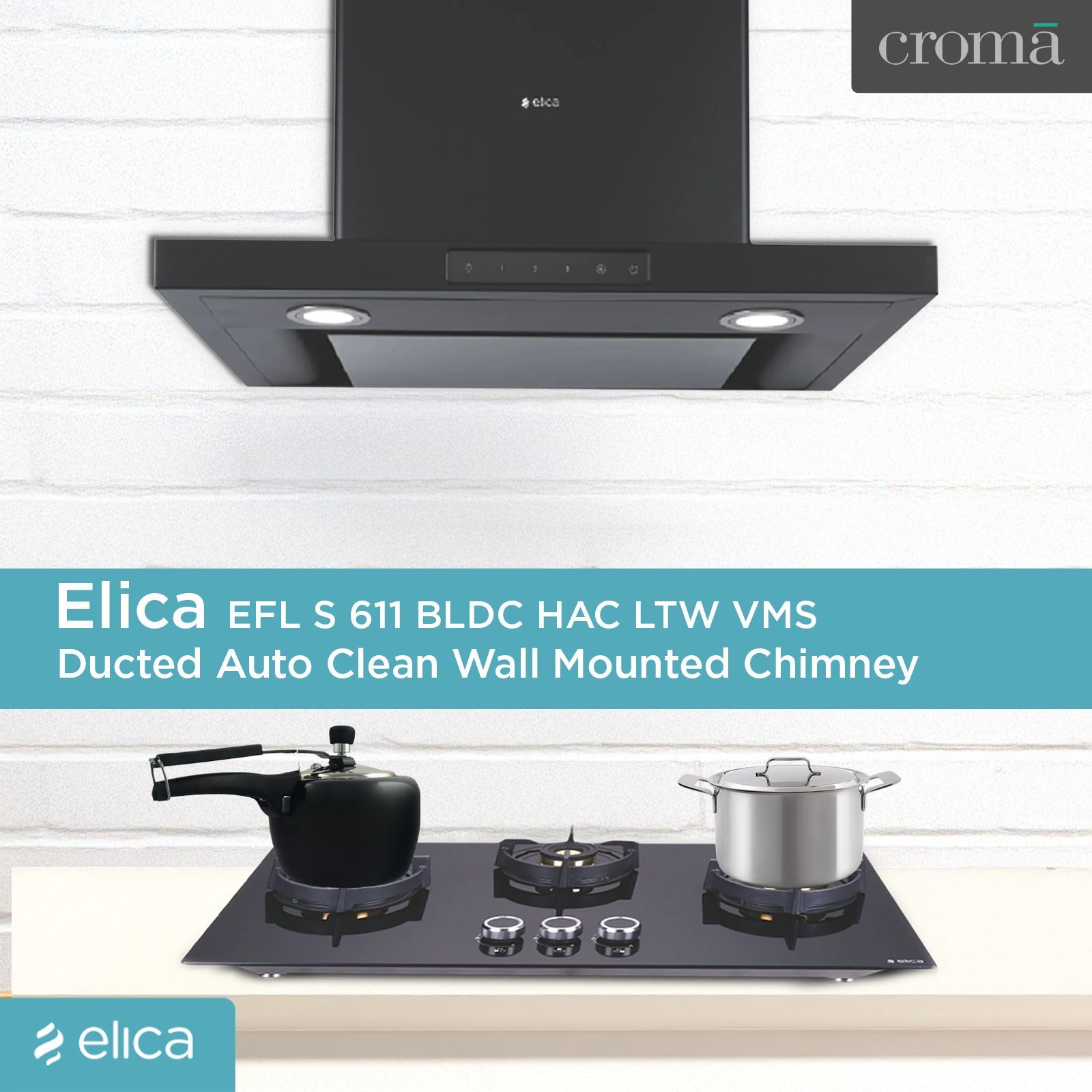 elica SPOT H4 TRIM EDS HE LTW NERO T4V 60cm 1000m3/hr Ducted Wall Mounted Chimney with Touch Control (Black)_5