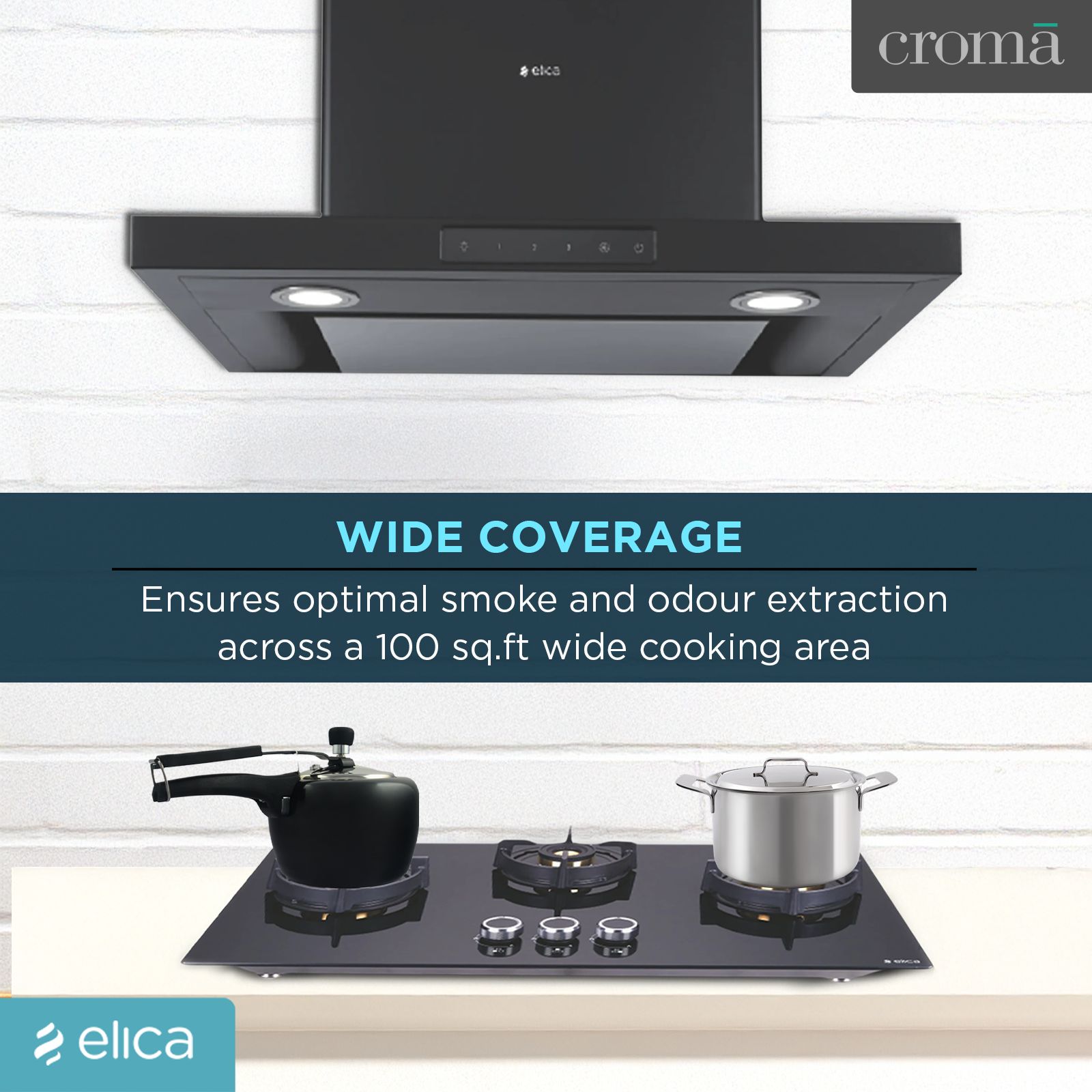 elica SPOT H4 TRIM EDS HE LTW NERO T4V 60cm 1000m3/hr Ducted Wall Mounted Chimney with Touch Control (Black)_10