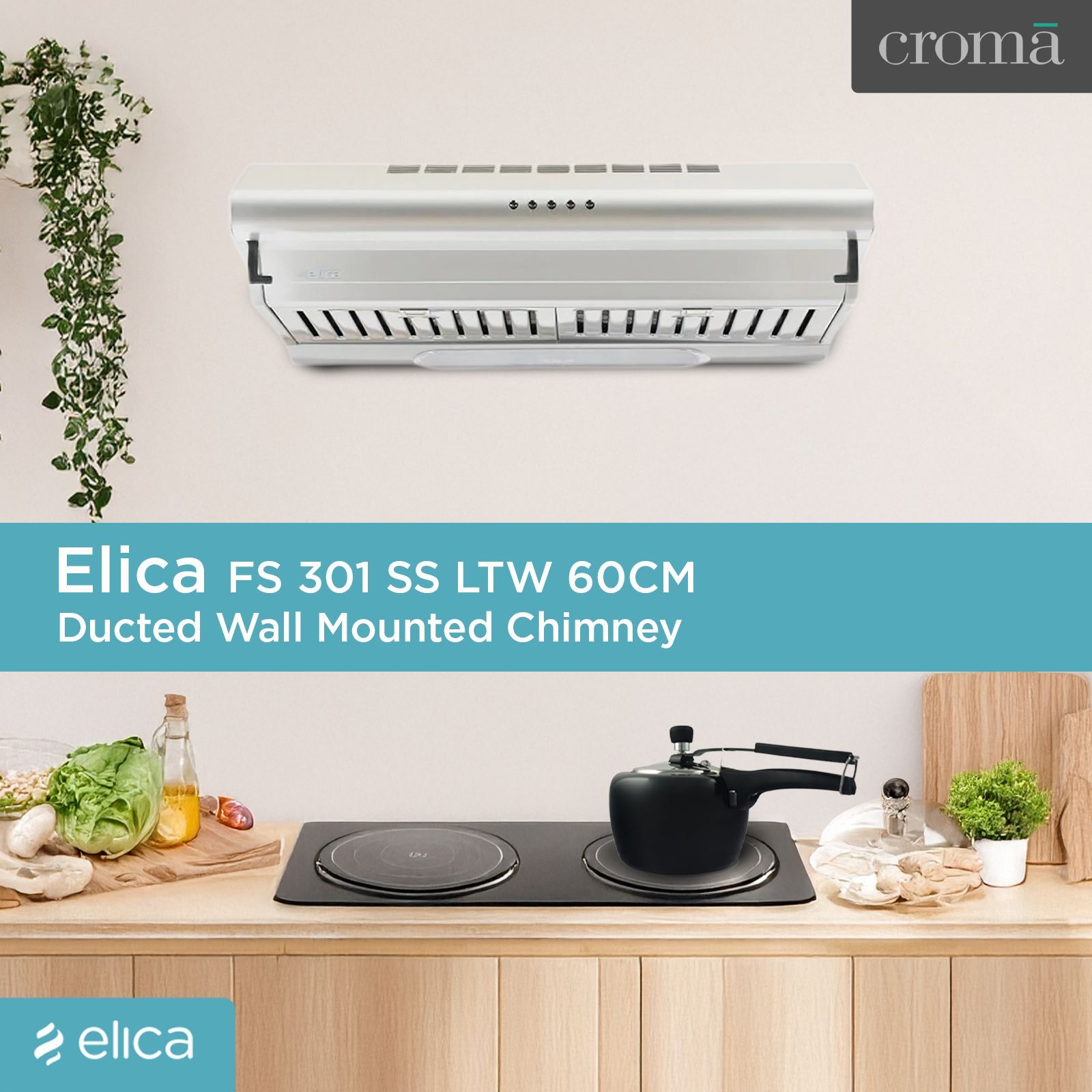 elica FS 301 SS LTW 60cm 710m3/hr Ducted Wall Mounted Chimney with Push Button Control (Silver)_4
