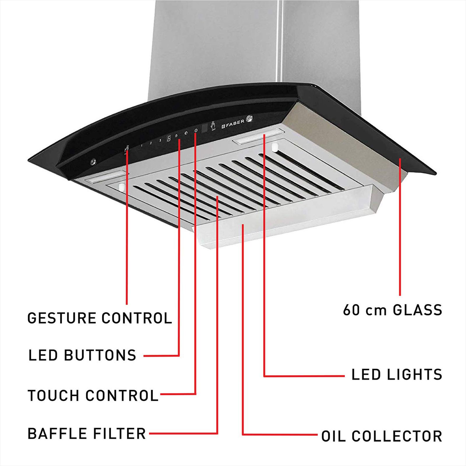FABER Zest 60cm 1100m3/hr Ducted Auto Clean Wall Mounted Chimney with Baffle Filter (Silver)_10